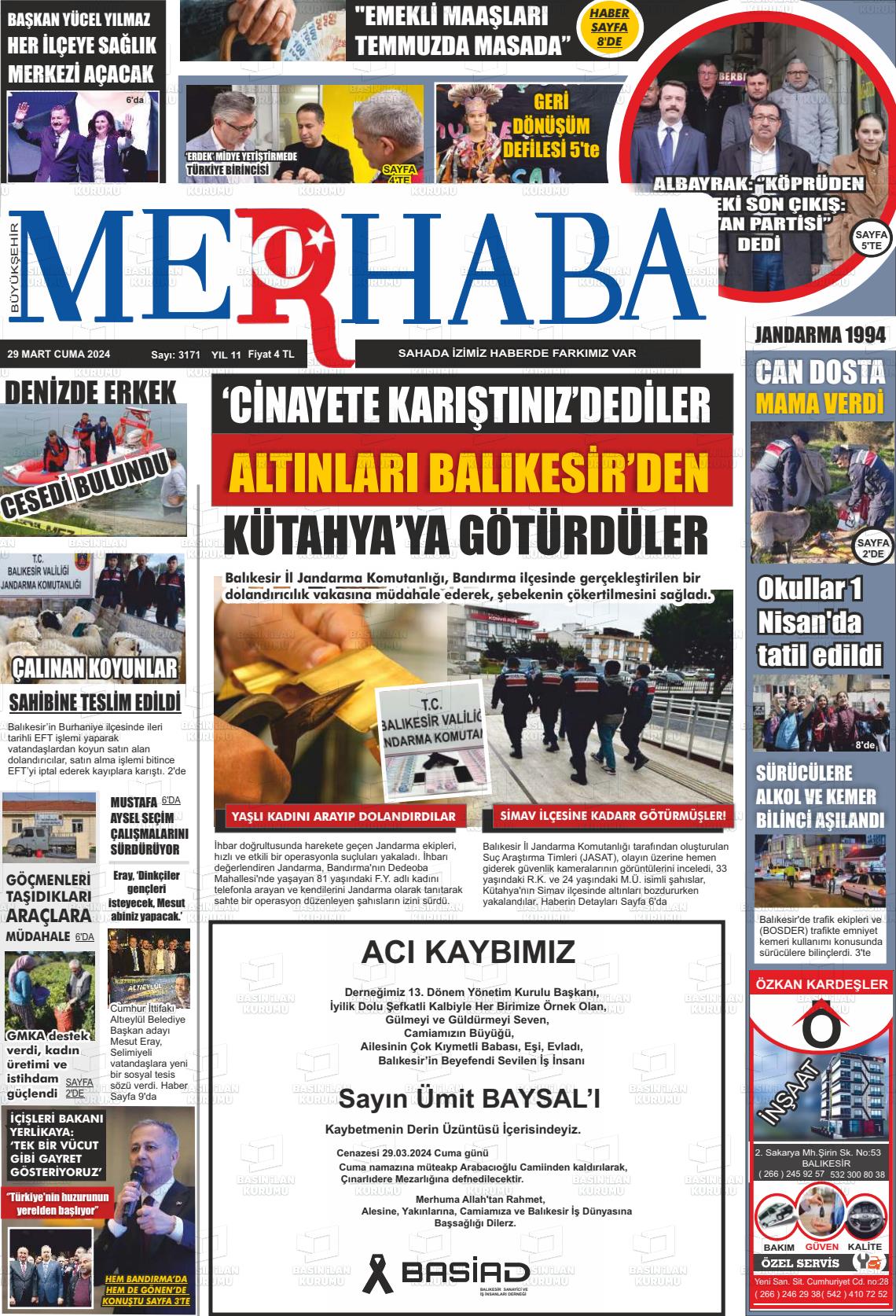 29 Mart 2024 Büyükşehir Merhaba GAzetesi Gazete Manşeti