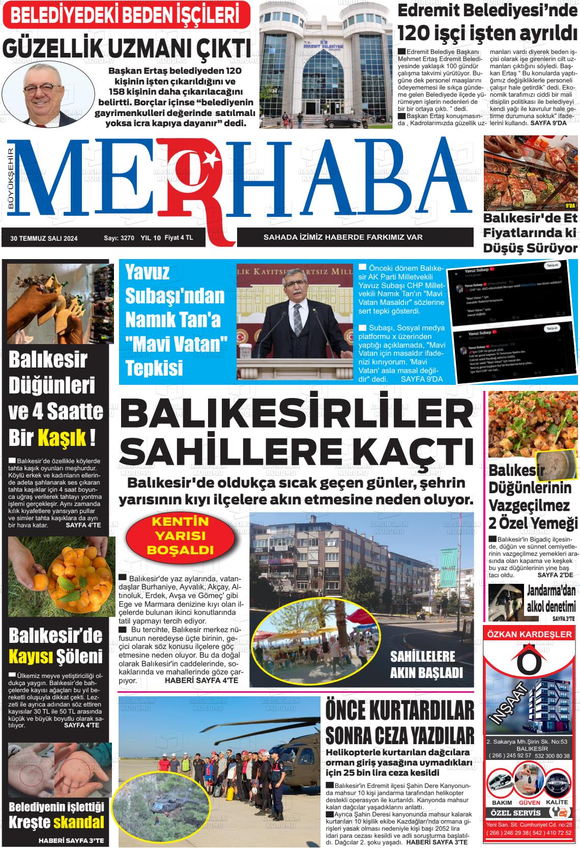 30 Temmuz 2024 Büyükşehir Merhaba GAzetesi Gazete Manşeti