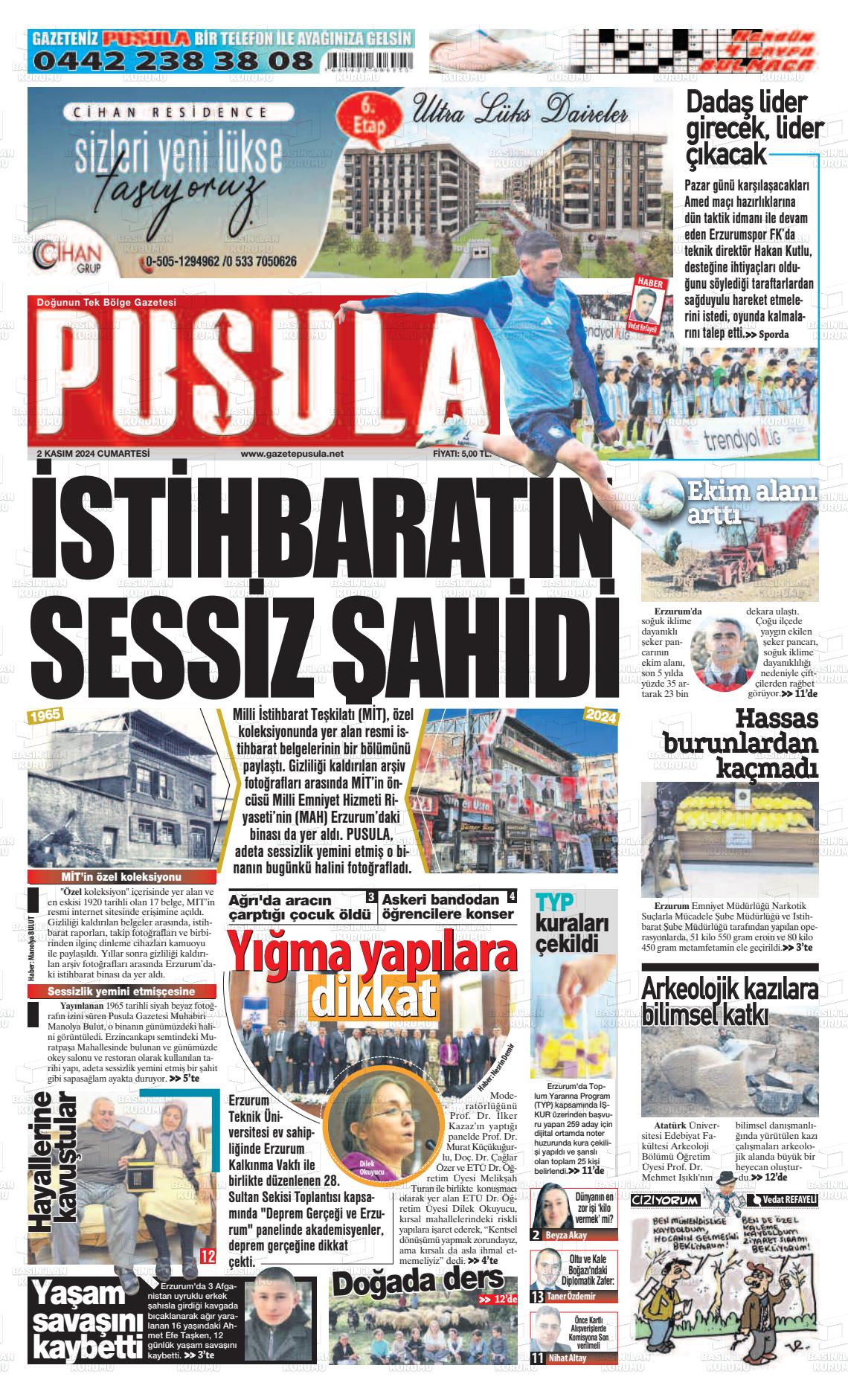 02 Kasım 2024 Erzurum Pusula Gazete Manşeti