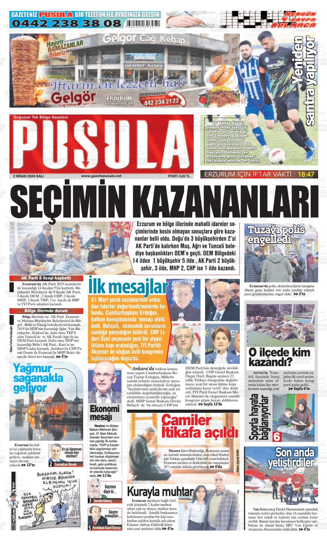 02 Nisan 2024 Erzurum Pusula Gazete Manşeti