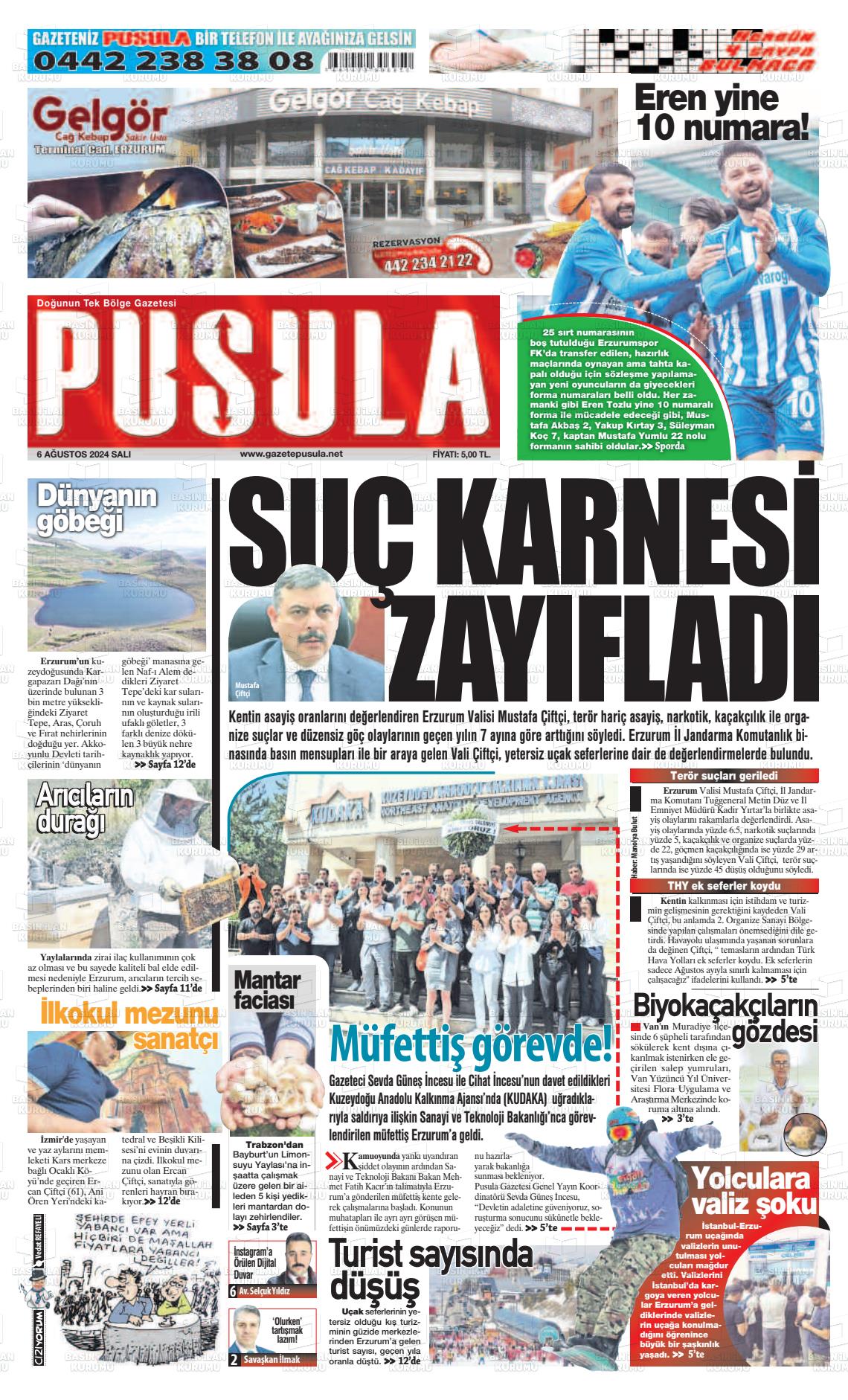 06 Ağustos 2024 Erzurum Pusula Gazete Manşeti