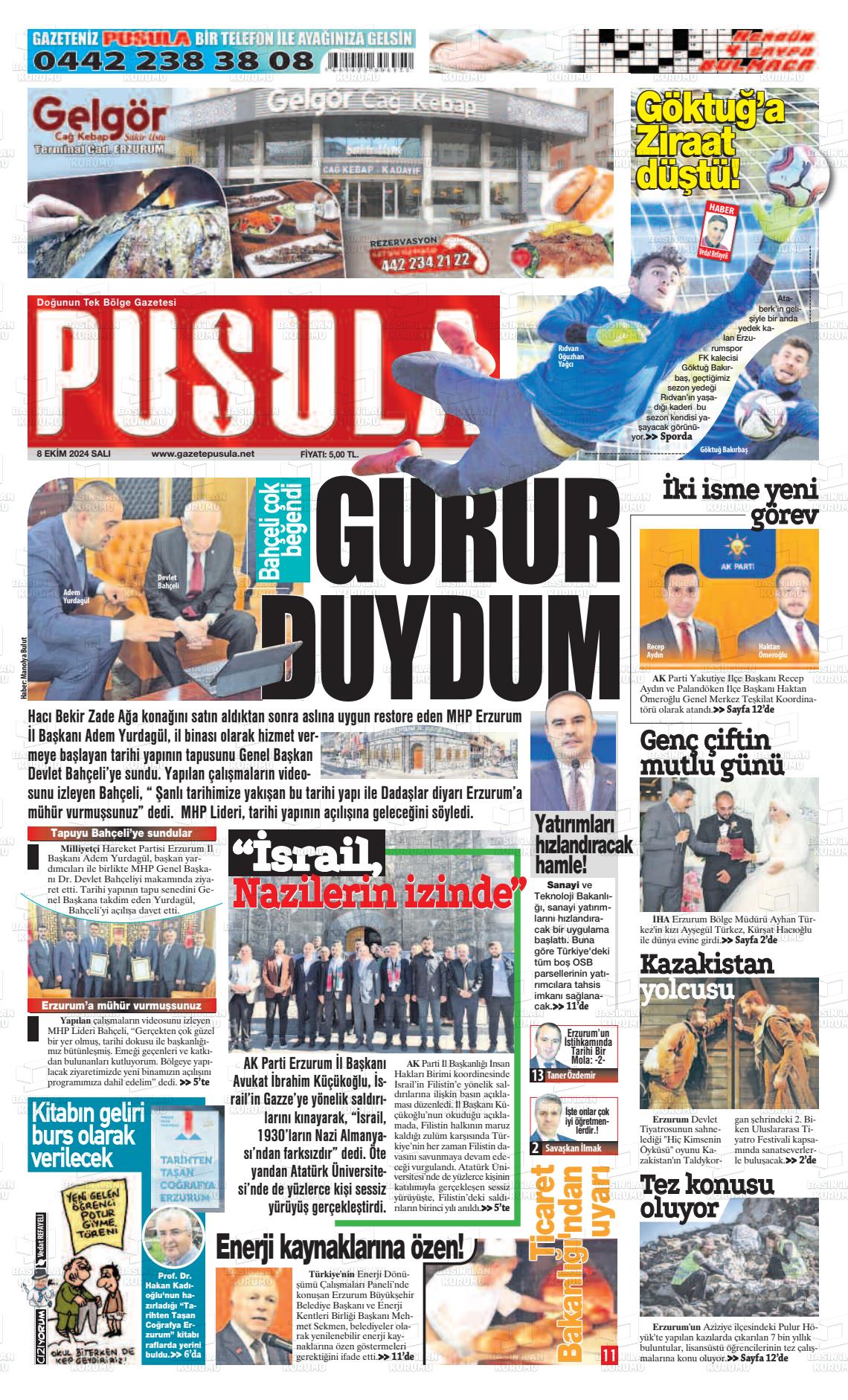 08 Ekim 2024 Erzurum Pusula Gazete Manşeti