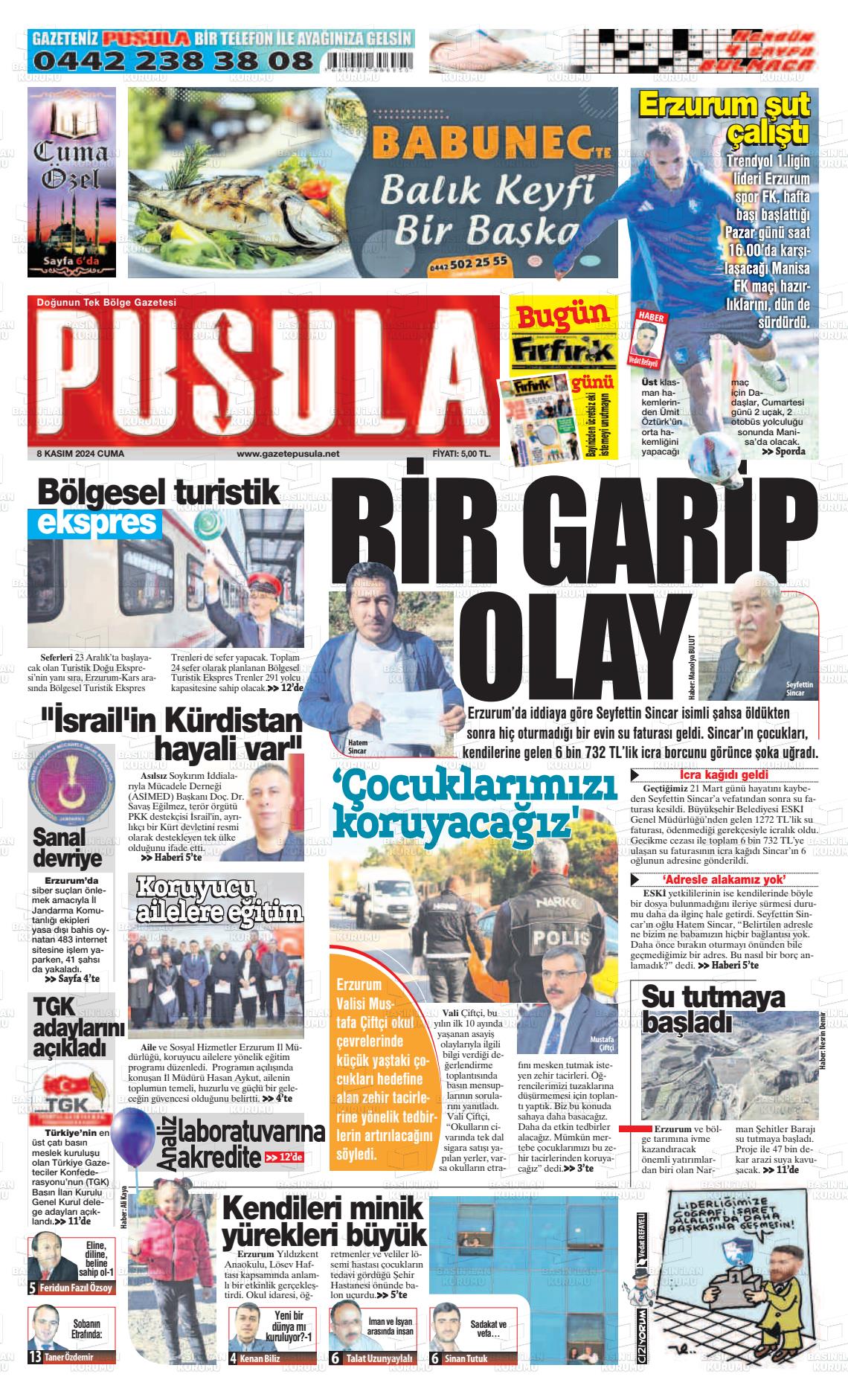 08 Kasım 2024 Erzurum Pusula Gazete Manşeti