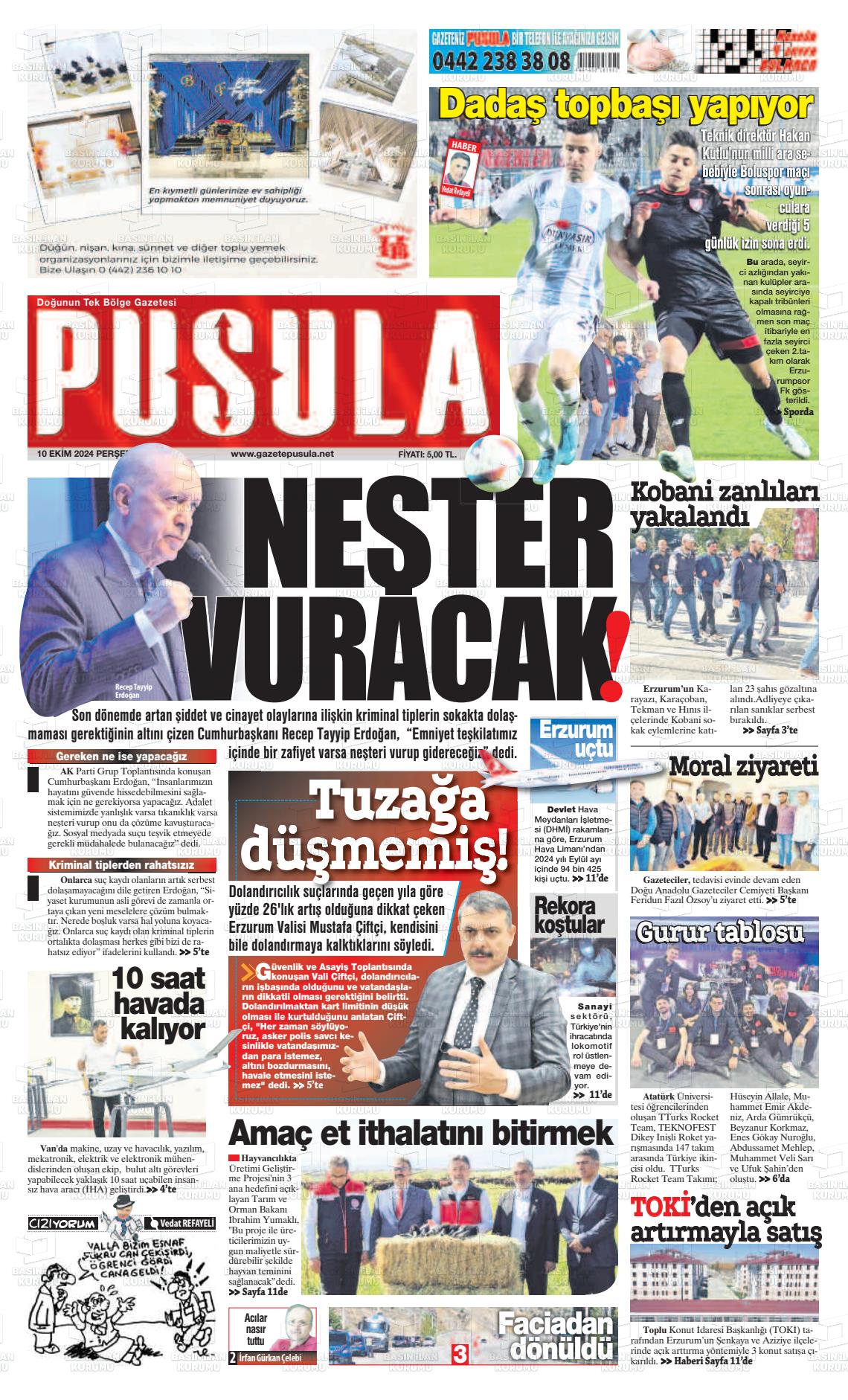 10 Ekim 2024 Erzurum Pusula Gazete Manşeti