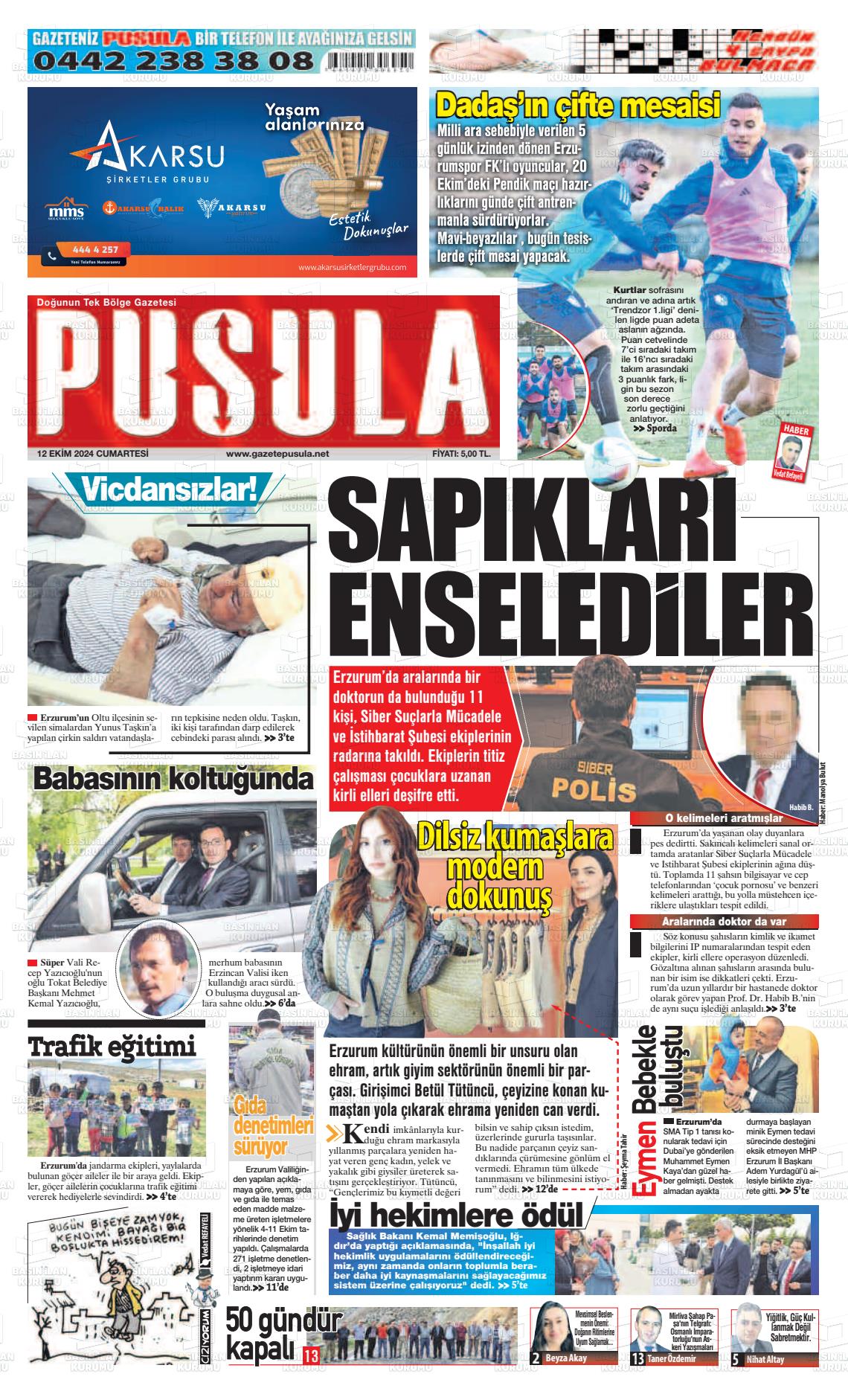 12 Ekim 2024 Erzurum Pusula Gazete Manşeti