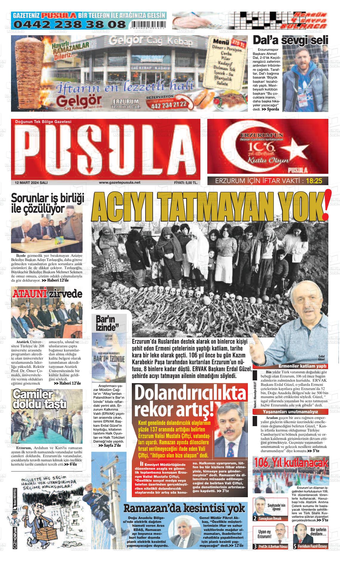 12 Mart 2024 Erzurum Pusula Gazete Manşeti