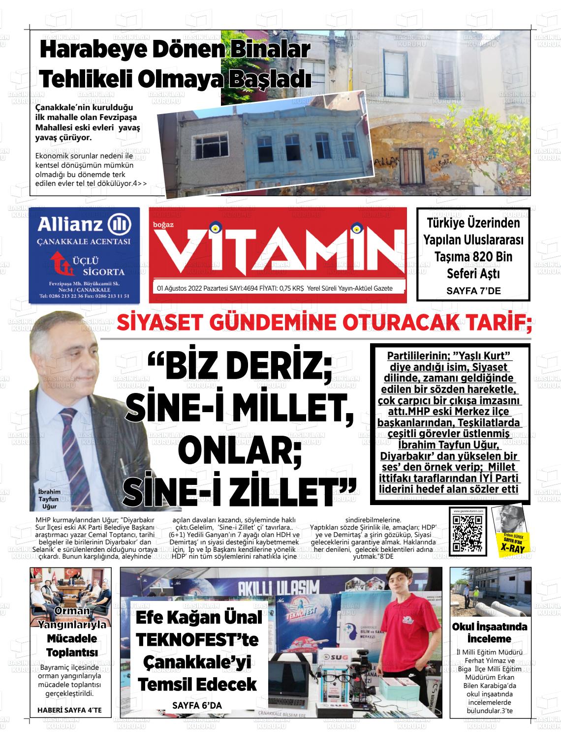 01 Ağustos 2022 Gazete Vitamin Gazete Manşeti