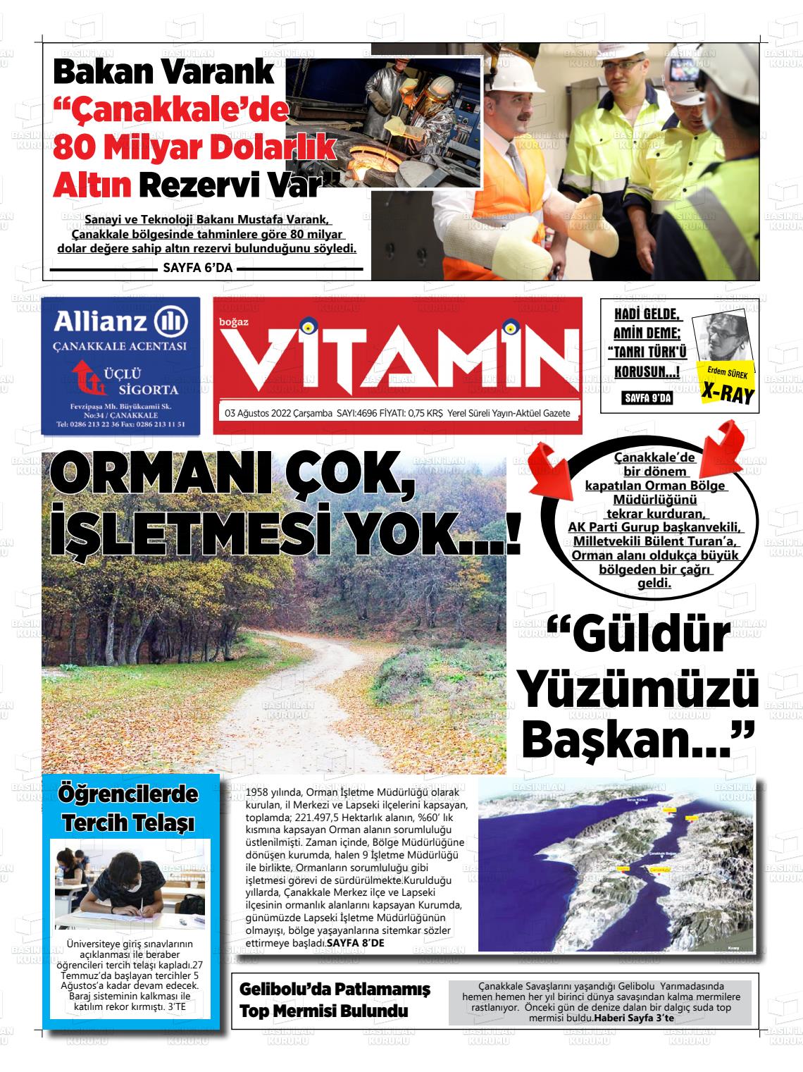 03 Ağustos 2022 Gazete Vitamin Gazete Manşeti