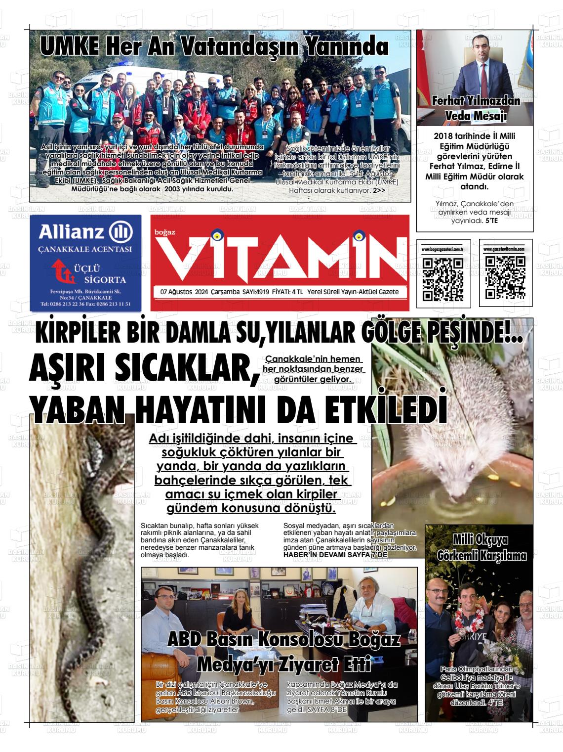 07 Ağustos 2024 Gazete Vitamin Gazete Manşeti