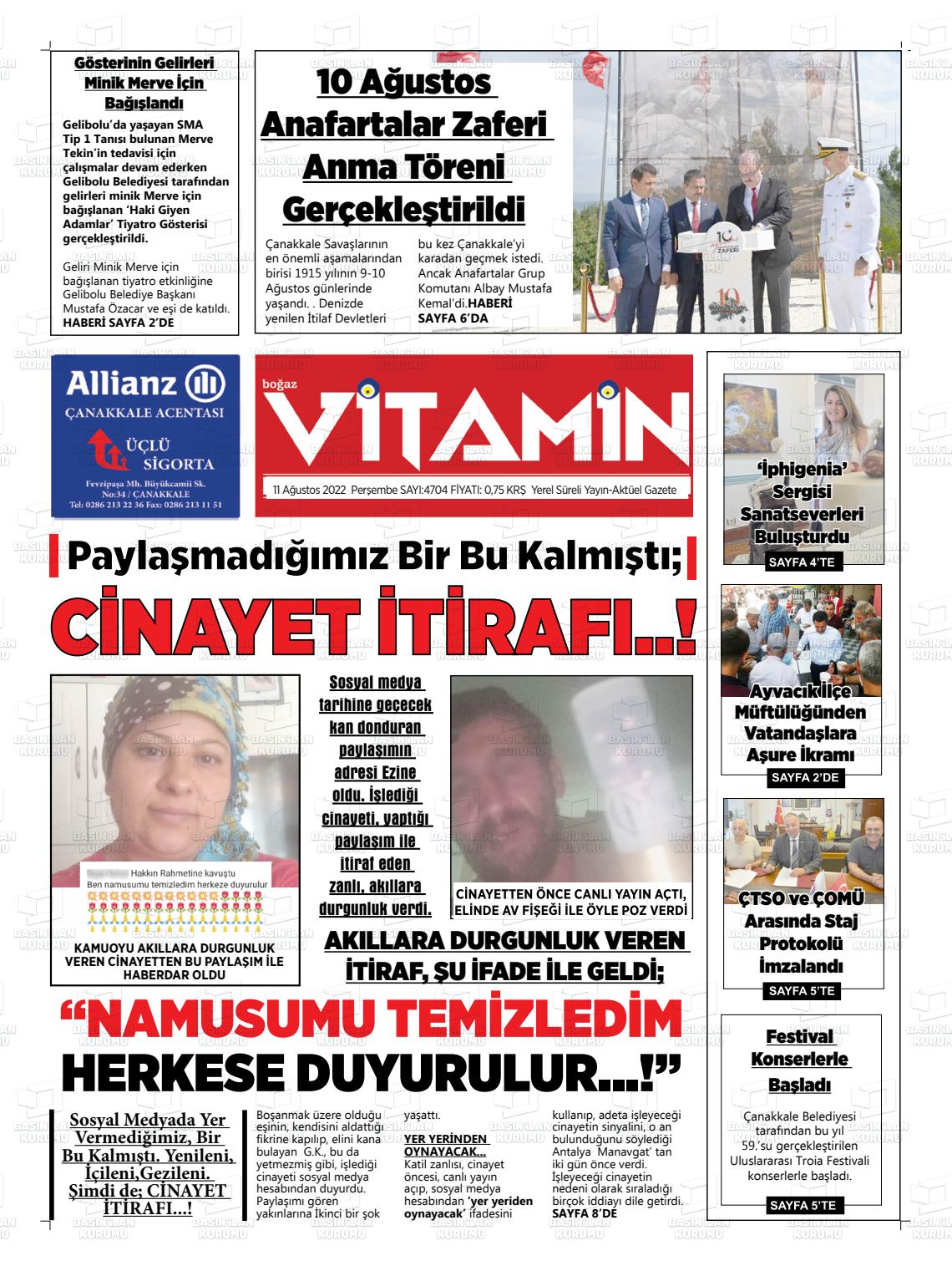 11 Ağustos 2022 Gazete Vitamin Gazete Manşeti