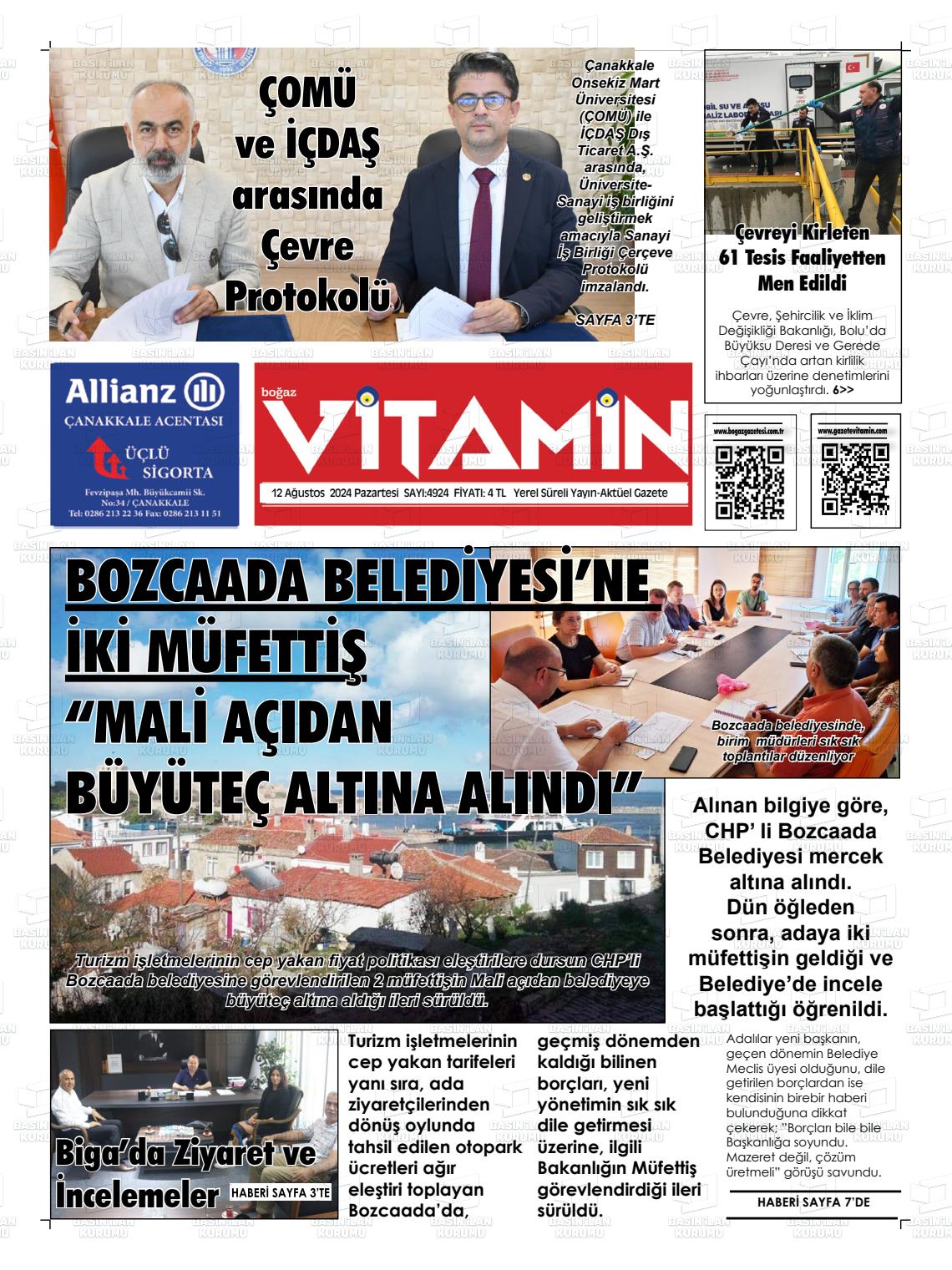 12 Ağustos 2024 Gazete Vitamin Gazete Manşeti