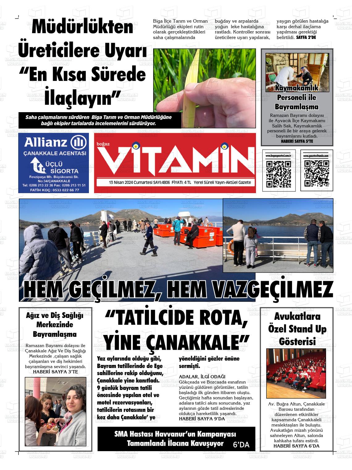 13 Nisan 2024 Gazete Vitamin Gazete Manşeti