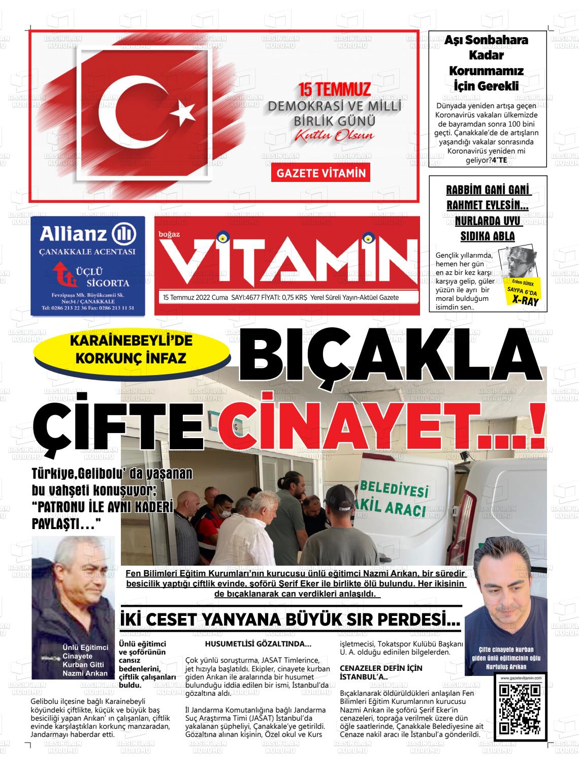 15 Temmuz 2022 Gazete Vitamin Gazete Manşeti