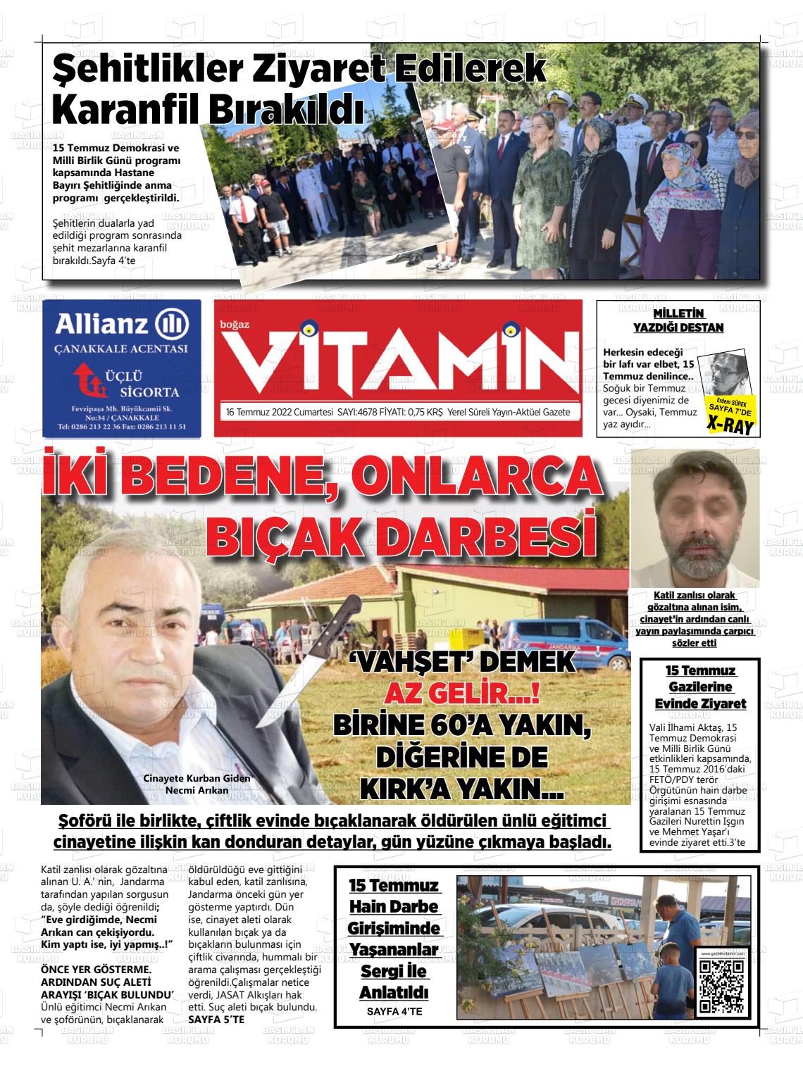 16 Temmuz 2022 Gazete Vitamin Gazete Manşeti