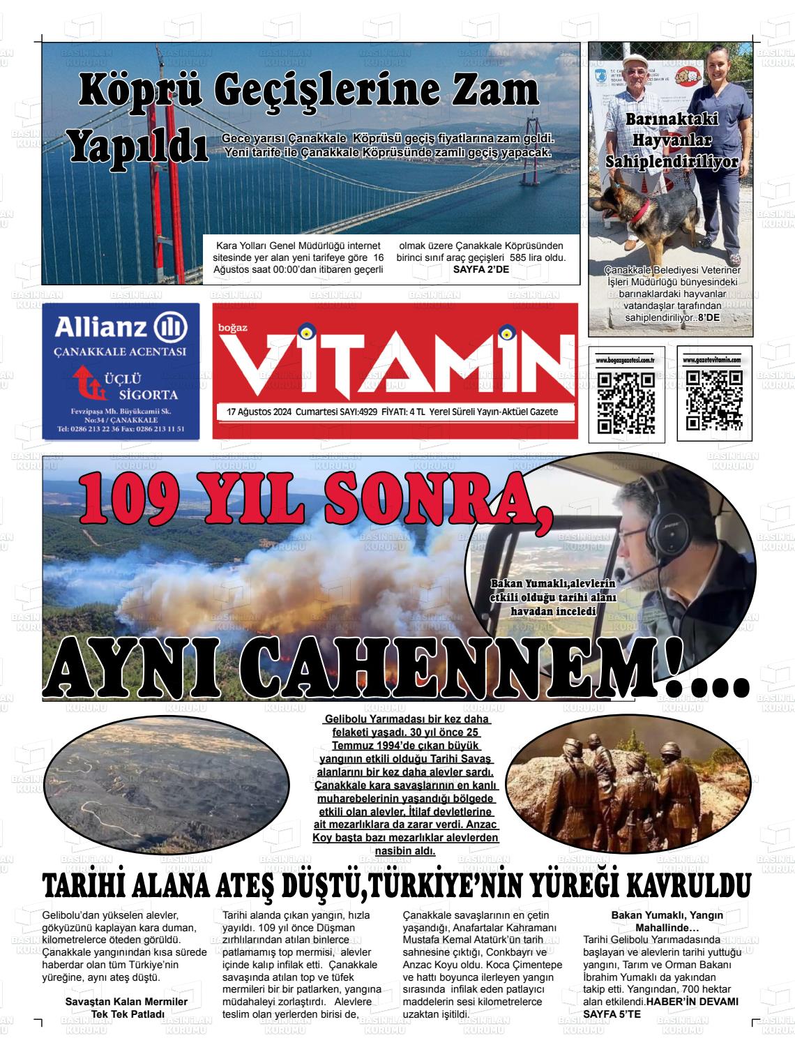 17 Ağustos 2024 Gazete Vitamin Gazete Manşeti