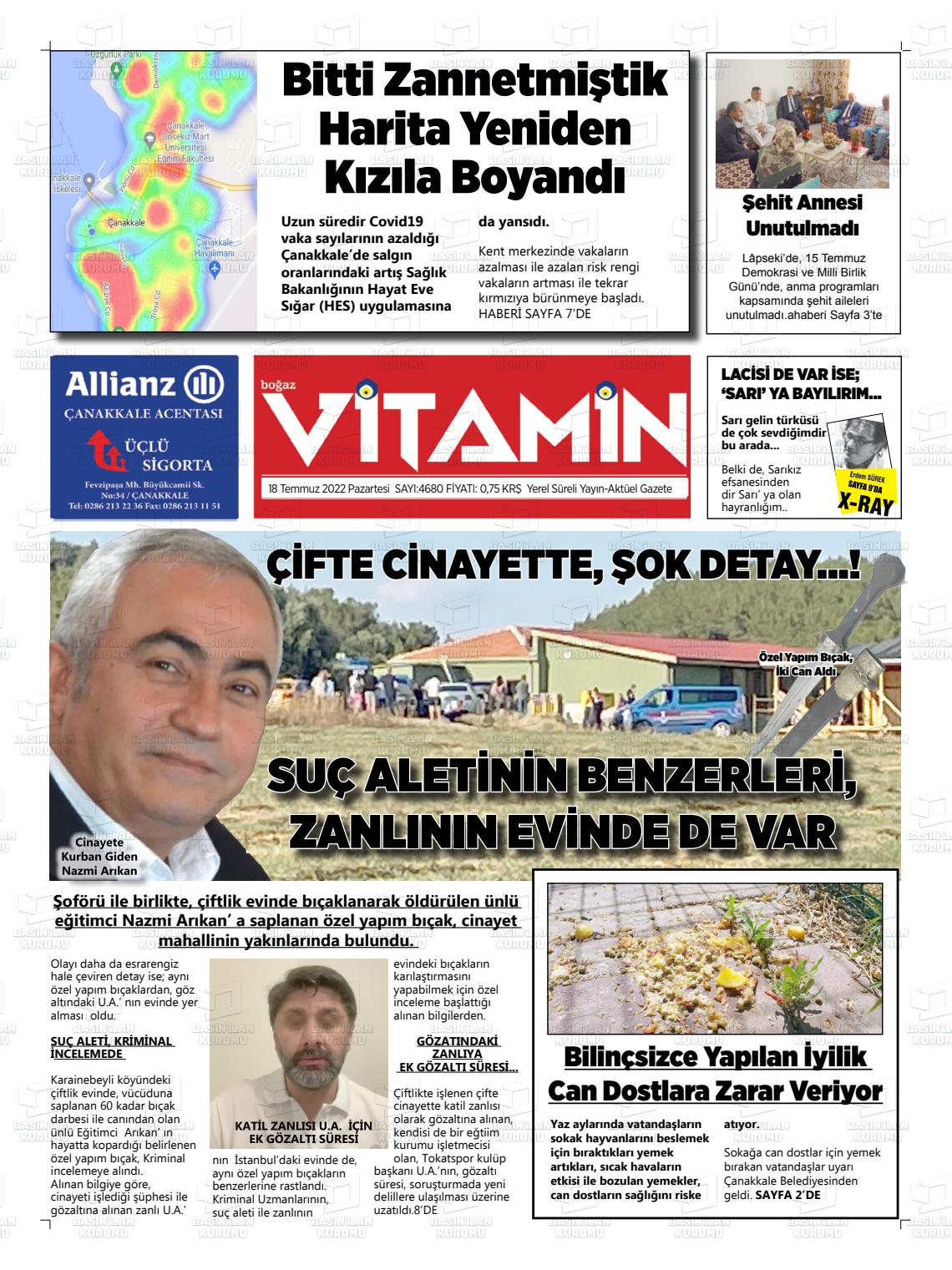 18 Temmuz 2022 Gazete Vitamin Gazete Manşeti