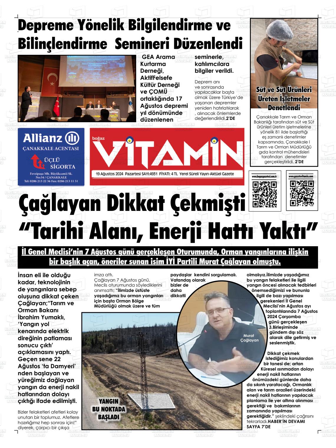 19 Ağustos 2024 Gazete Vitamin Gazete Manşeti