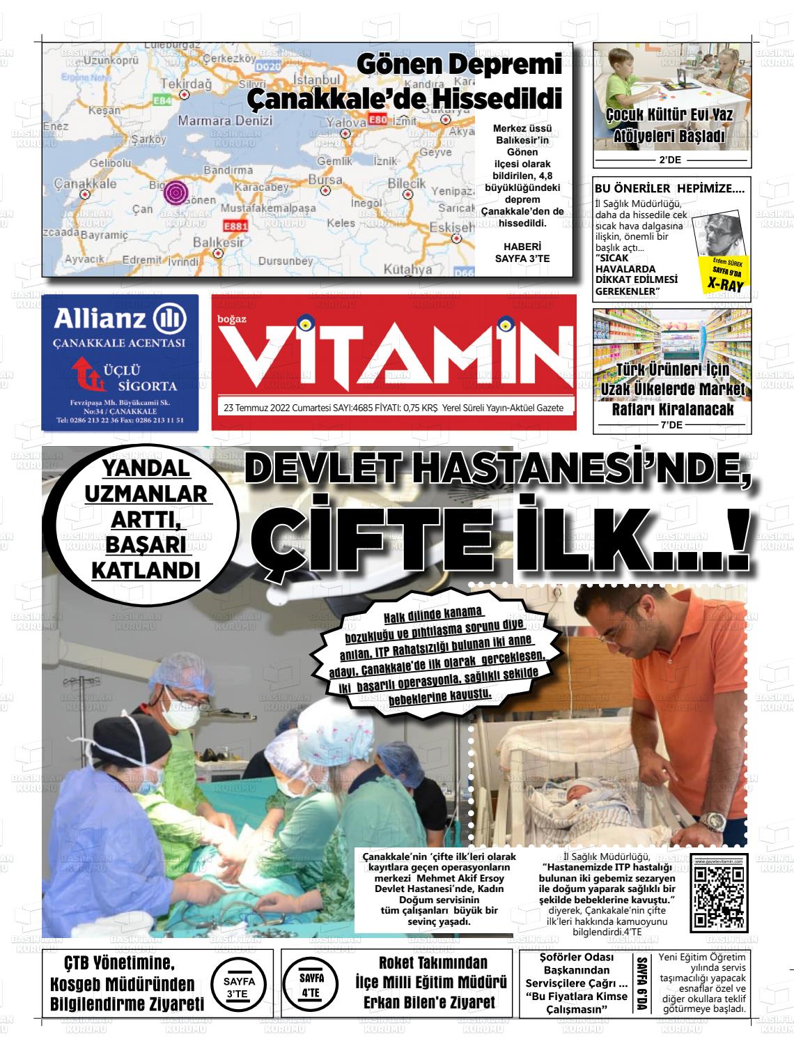 23 Temmuz 2022 Gazete Vitamin Gazete Manşeti