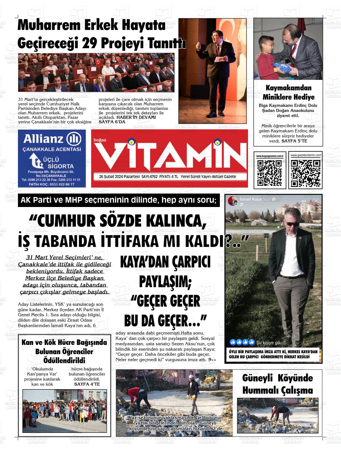 26 Şubat 2024 Gazete Vitamin Gazete Manşeti