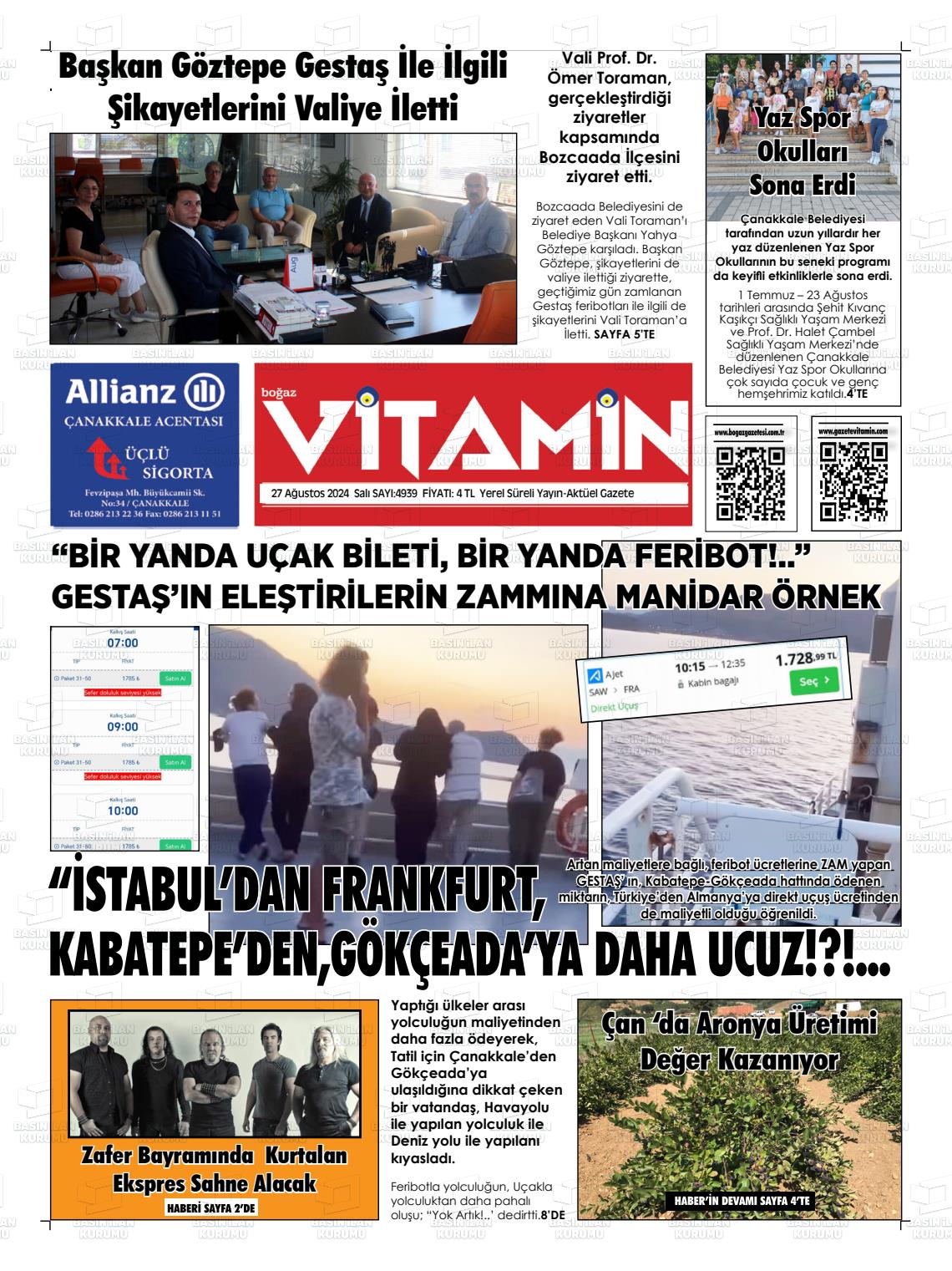 27 Ağustos 2024 Gazete Vitamin Gazete Manşeti