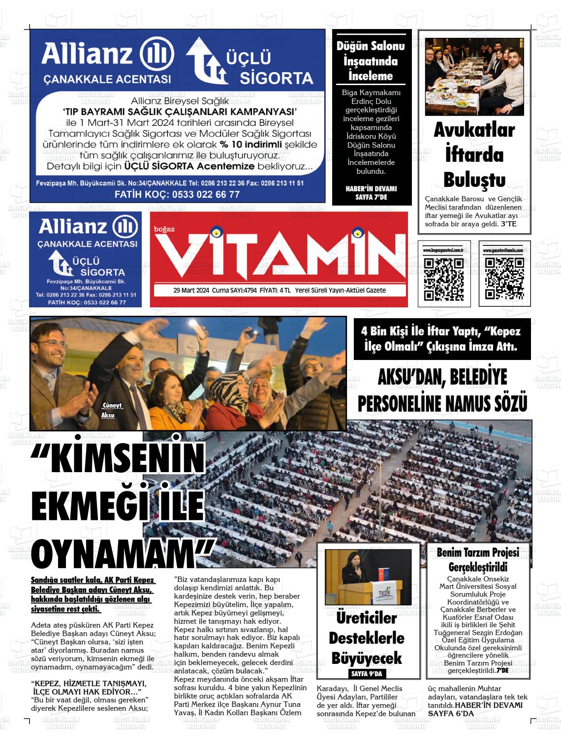 29 Mart 2024 Gazete Vitamin Gazete Manşeti