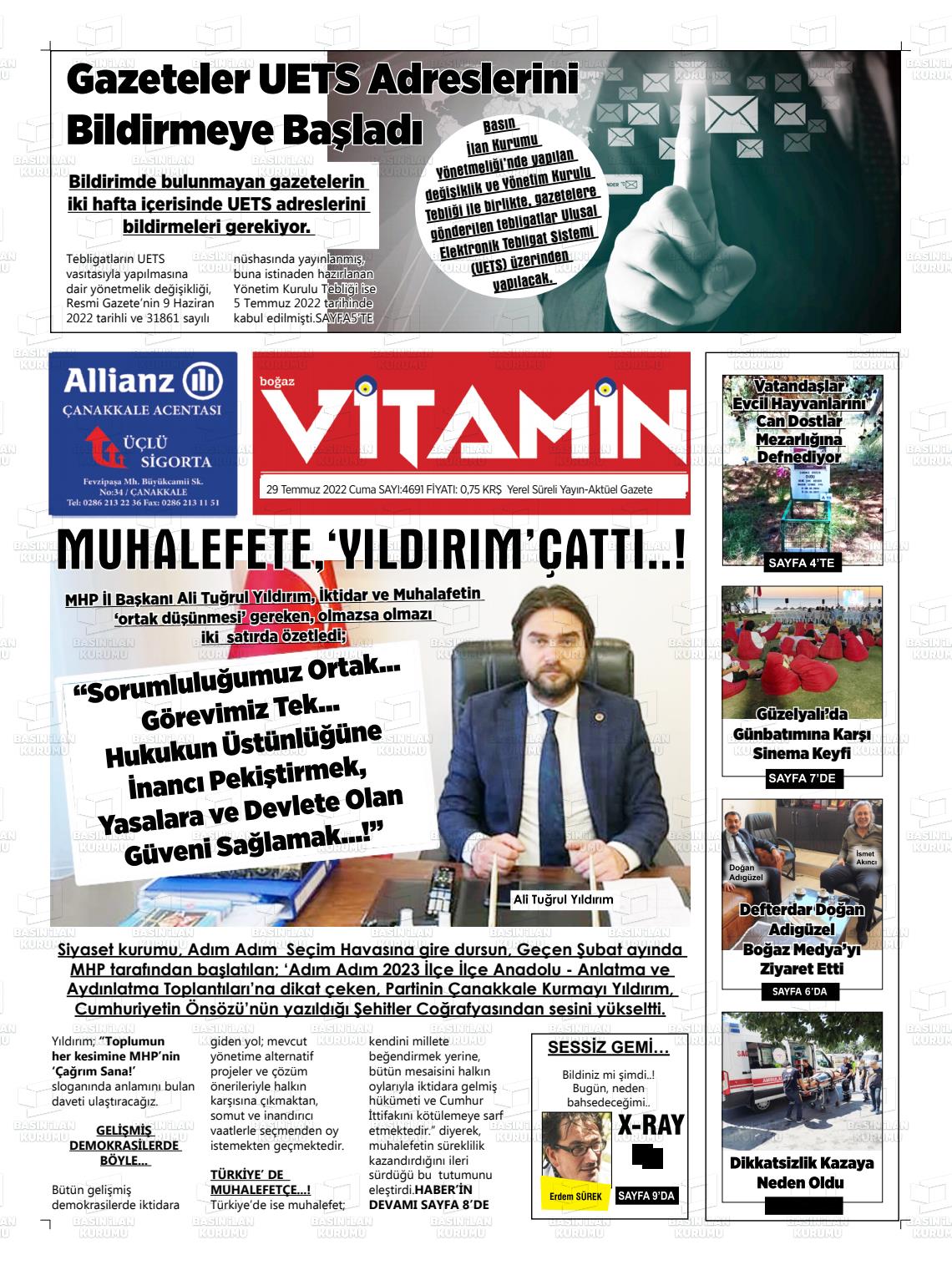 29 Temmuz 2022 Gazete Vitamin Gazete Manşeti