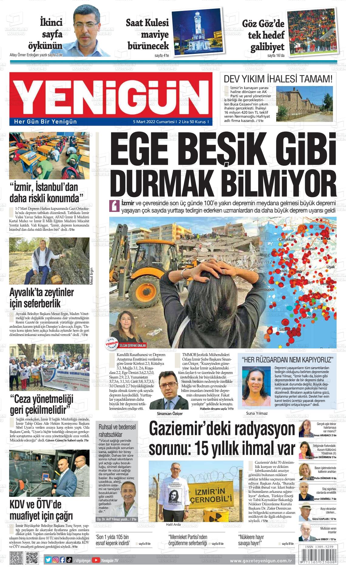 05 Mart 2022 Yeni Gün Gazete Manşeti