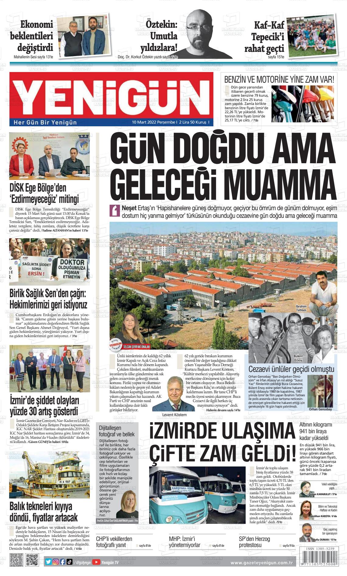 10 Mart 2022 Yeni Gün Gazete Manşeti