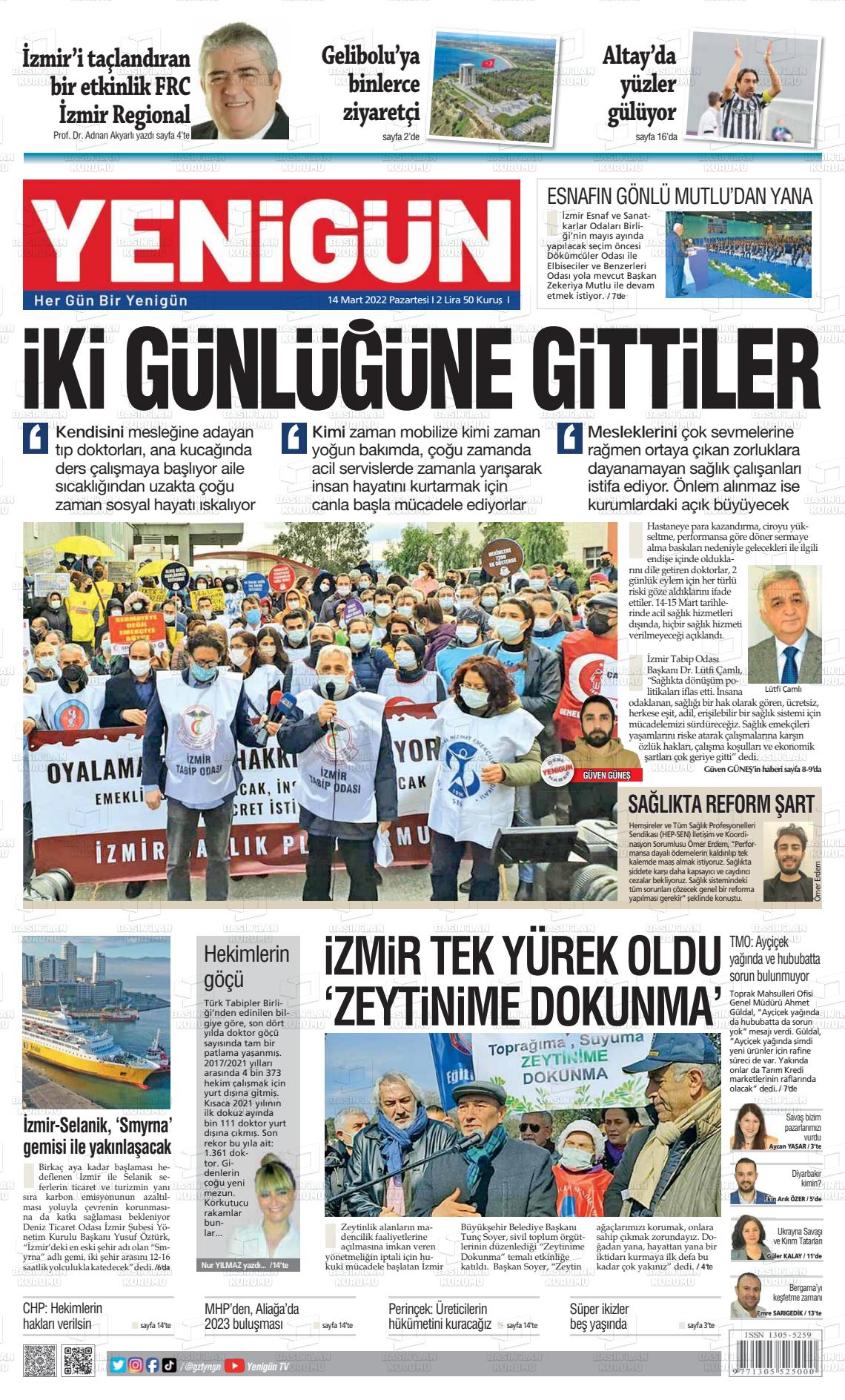 14 Mart 2022 Yeni Gün Gazete Manşeti