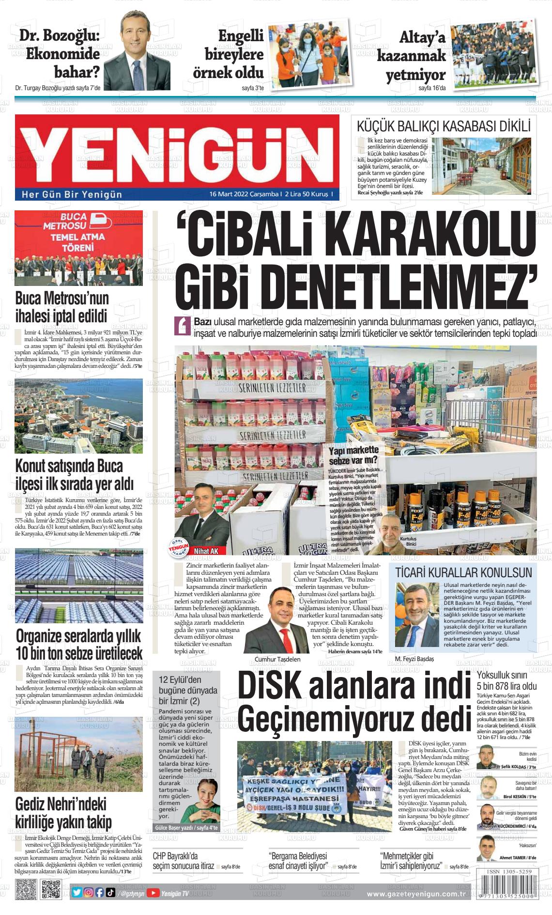 16 Mart 2022 Yeni Gün Gazete Manşeti