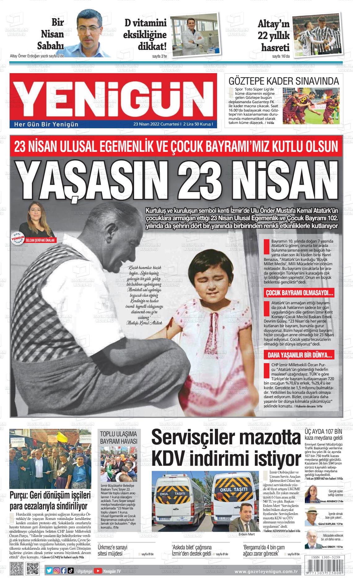 23 Nisan 2022 Yeni Gün Gazete Manşeti