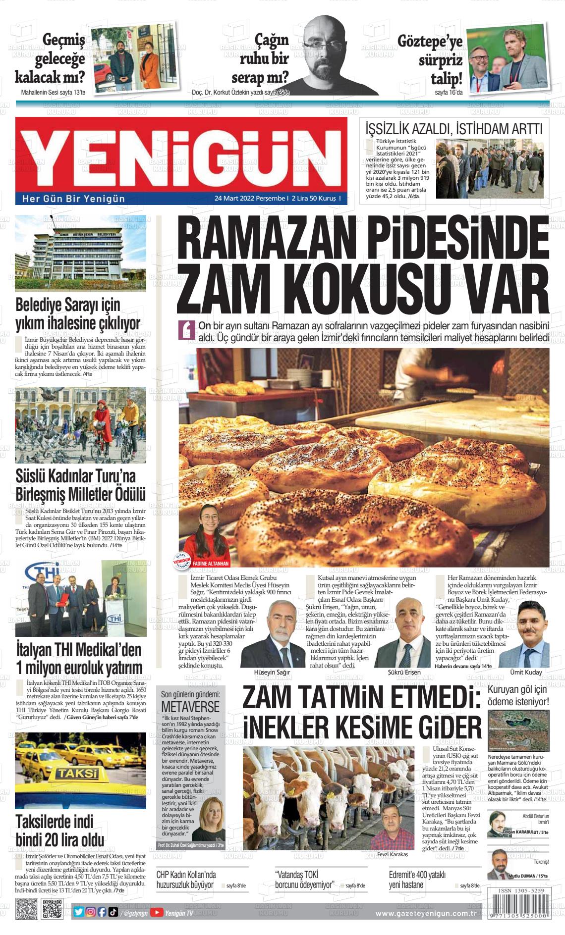 24 Mart 2022 Yeni Gün Gazete Manşeti