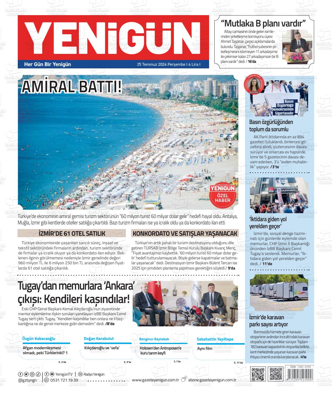 25 Temmuz 2024 Yeni Gün Gazete Manşeti