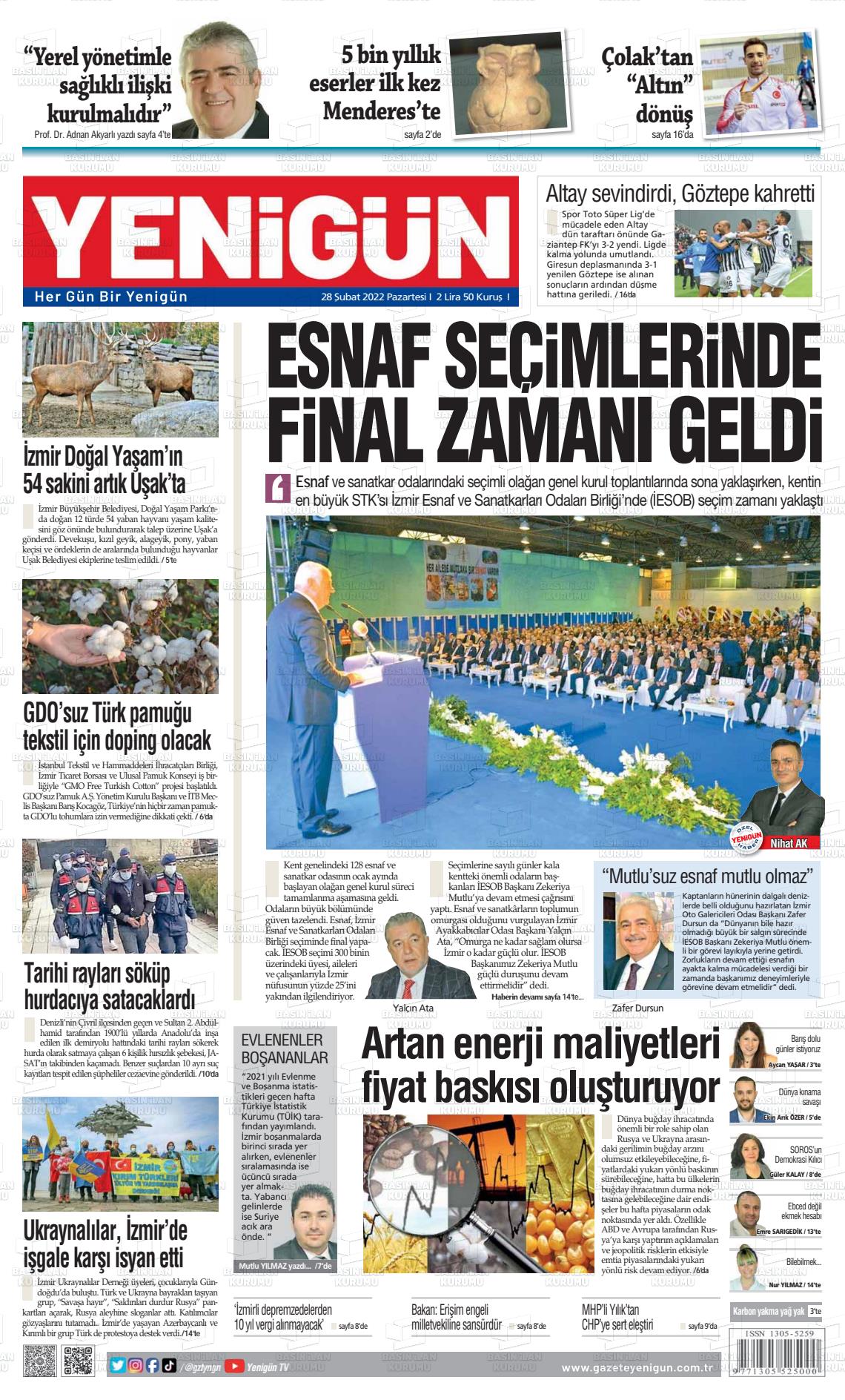 28 Şubat 2022 Yeni Gün Gazete Manşeti