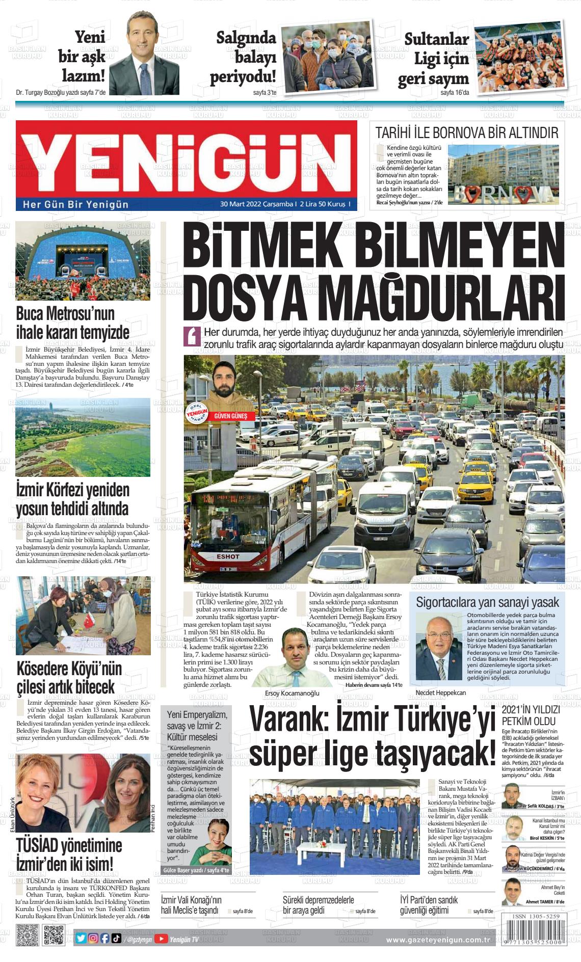 30 Mart 2022 Yeni Gün Gazete Manşeti