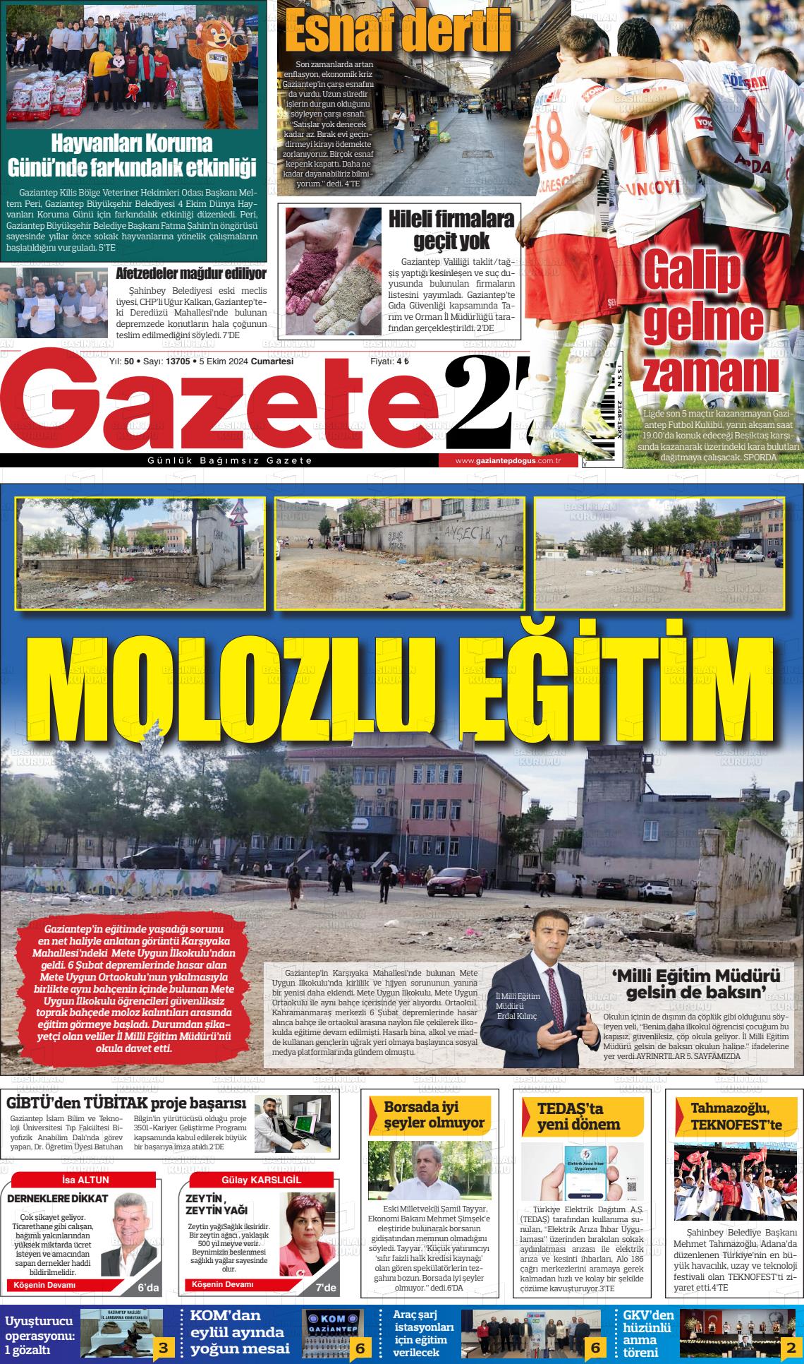 05 Ekim 2024 Gaziantep Doğuş Gazete Manşeti