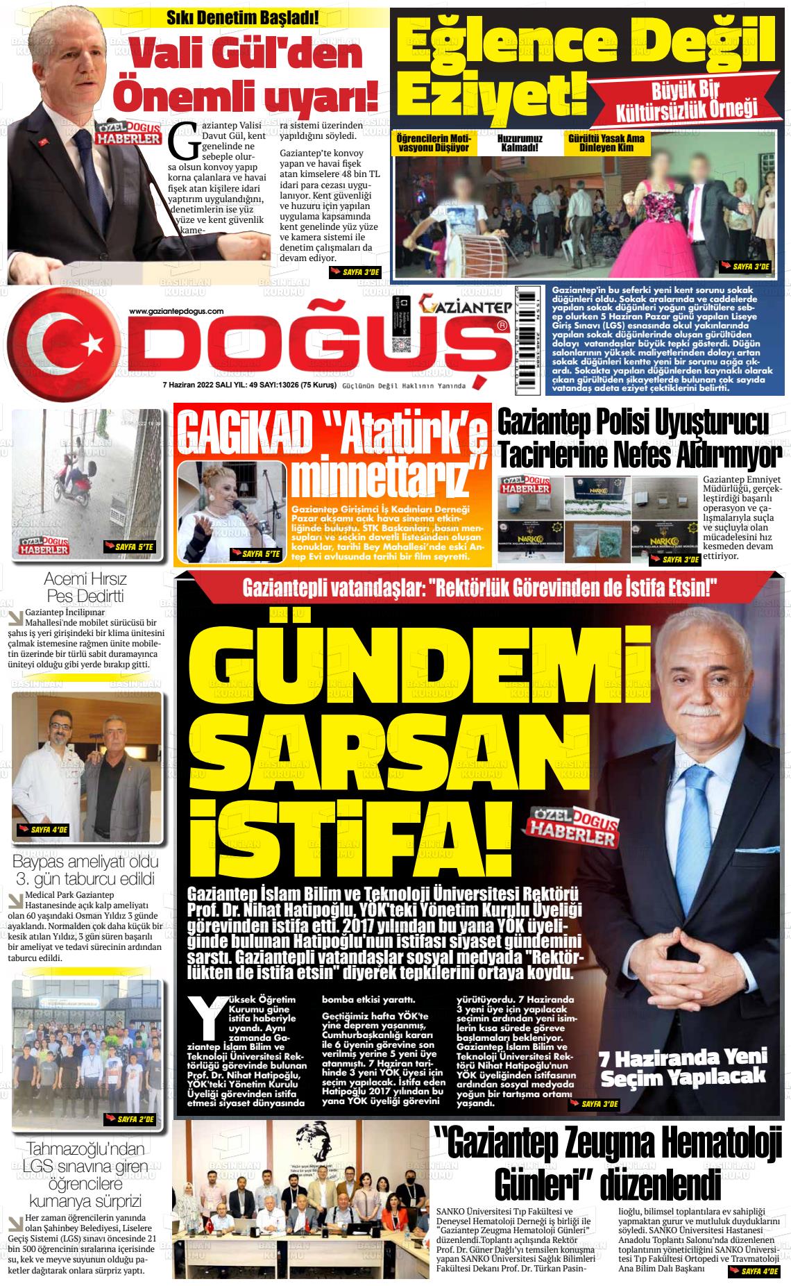 05 Ağustos 2022 Gaziantep Doğuş Gazete Manşeti