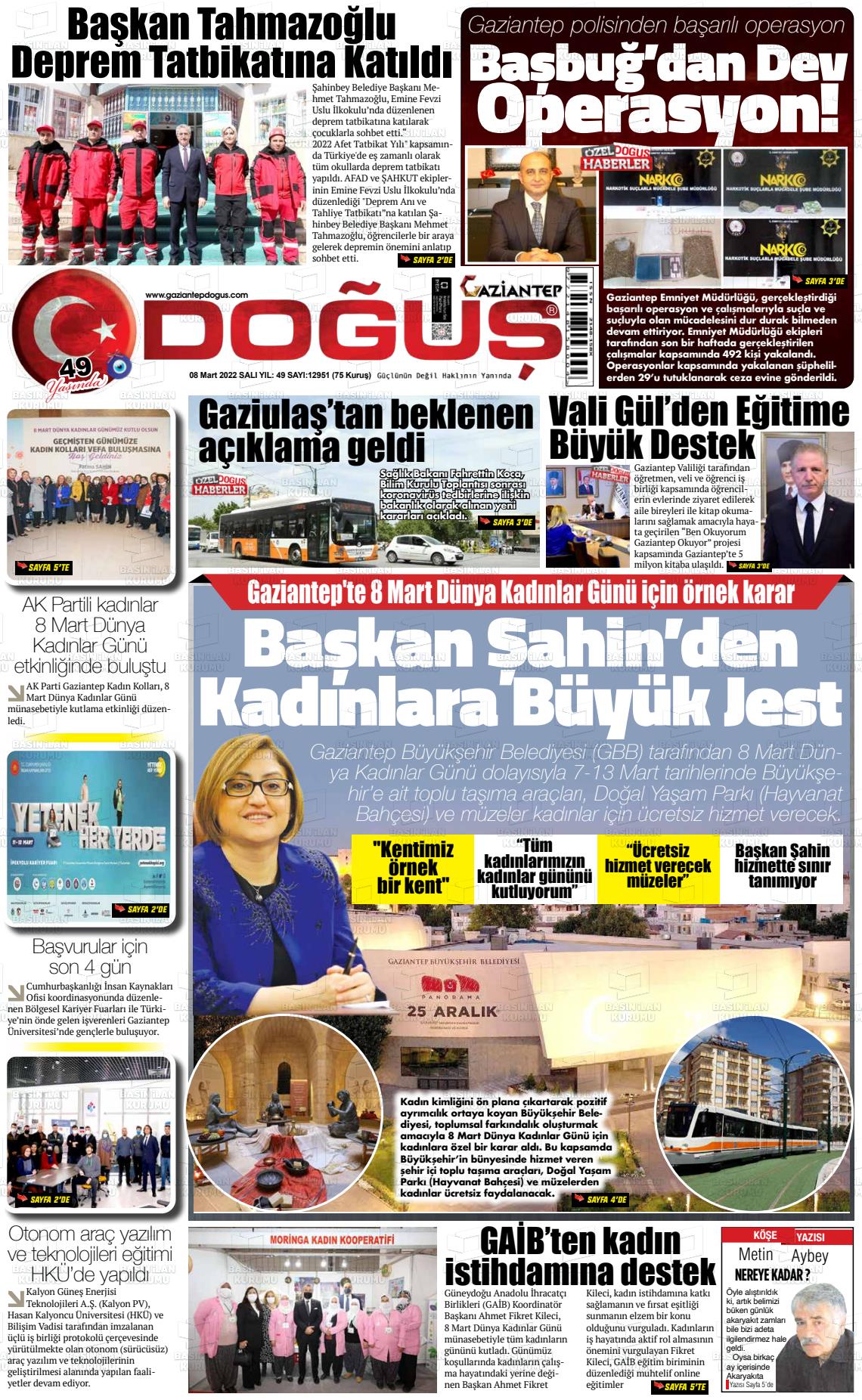 06 Mayıs 2022 Gaziantep Doğuş Gazete Manşeti