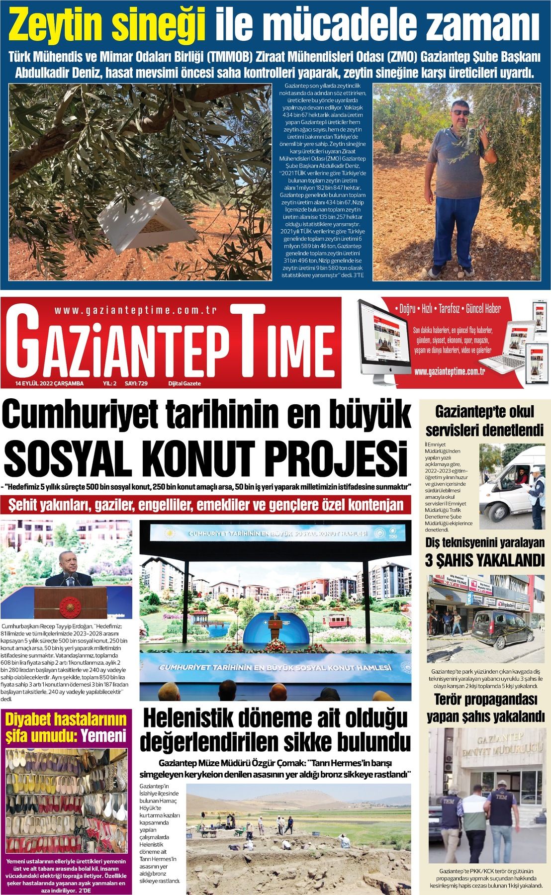 14 Eylül 2022 Gaziantep Time Gazete Manşeti