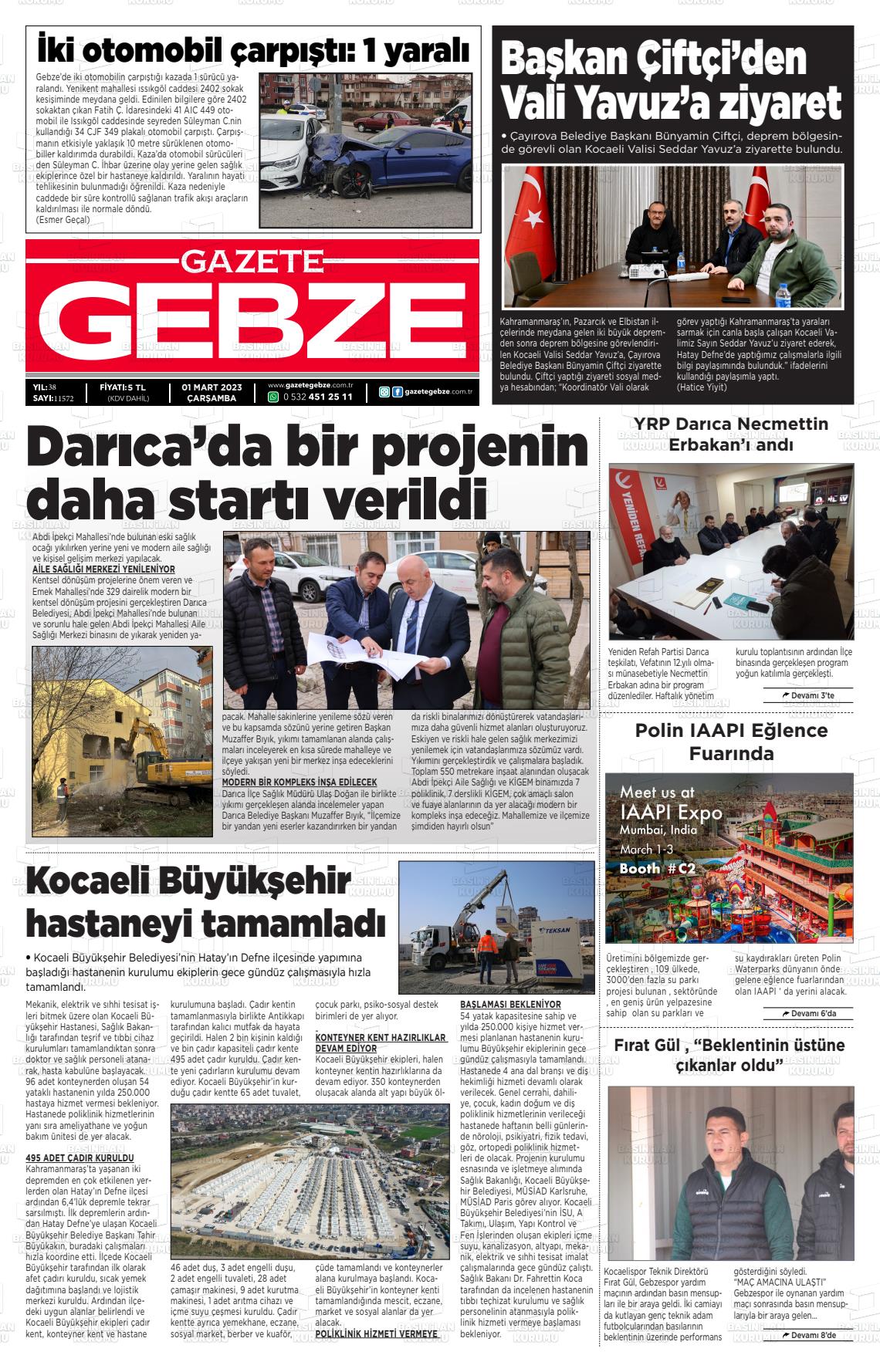 01 Mart 2023 Gebze Gazete Manşeti