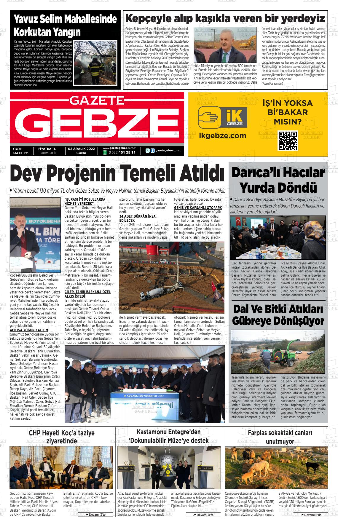 30 Ocak 2023 Gebze Gazete Manşeti