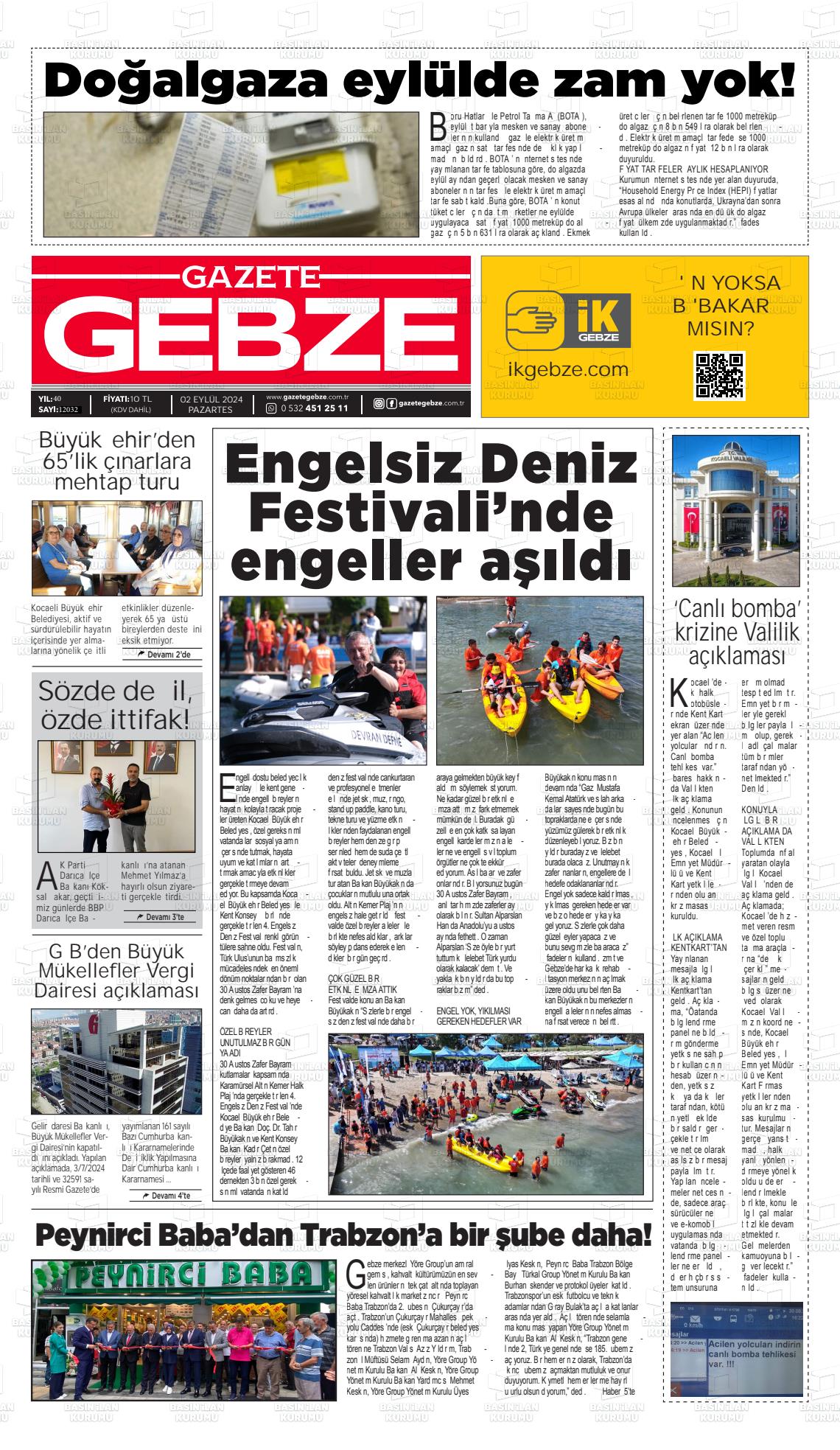 02 Eylül 2024 Gebze Gazete Manşeti