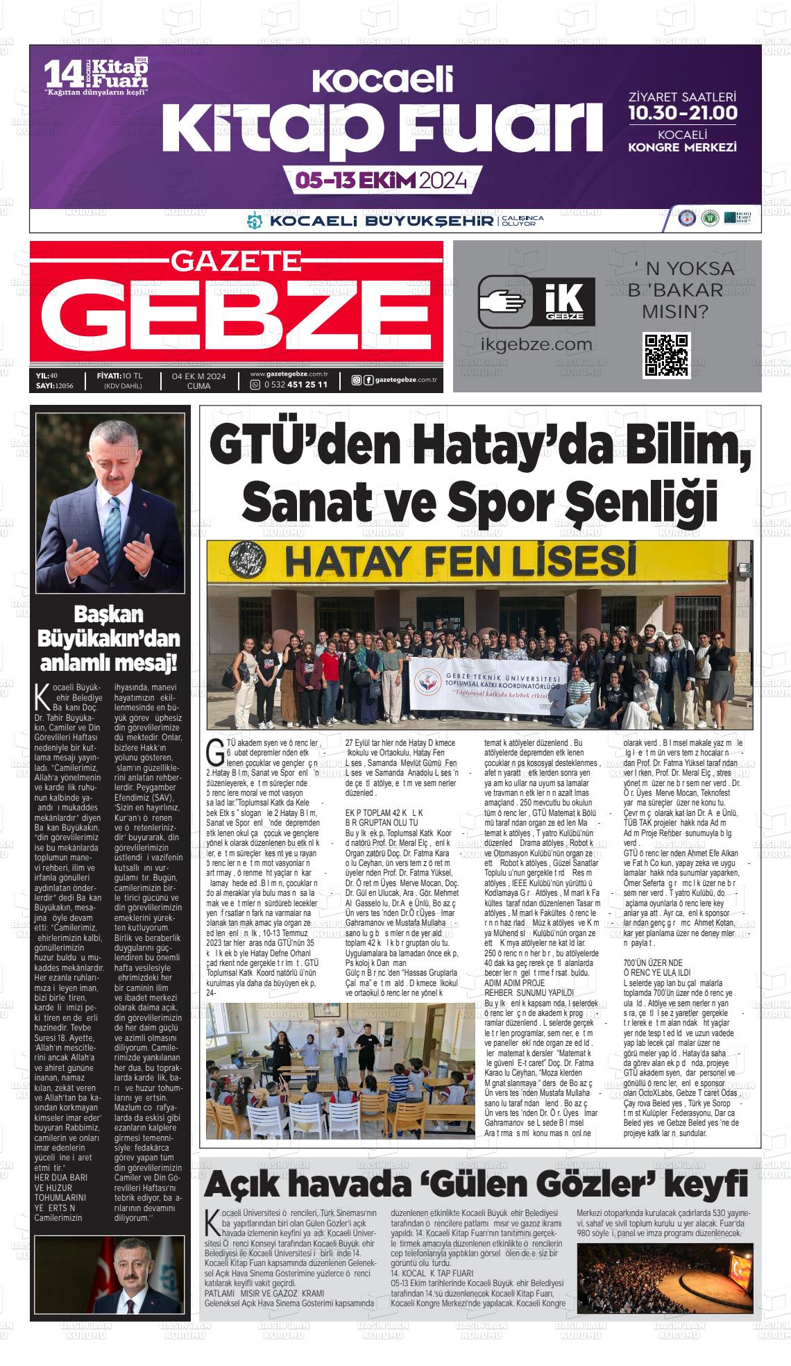 04 Ekim 2024 Gebze Gazete Manşeti