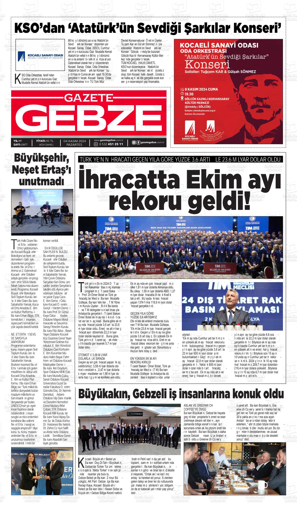 04 Kasım 2024 Gebze Gazete Manşeti