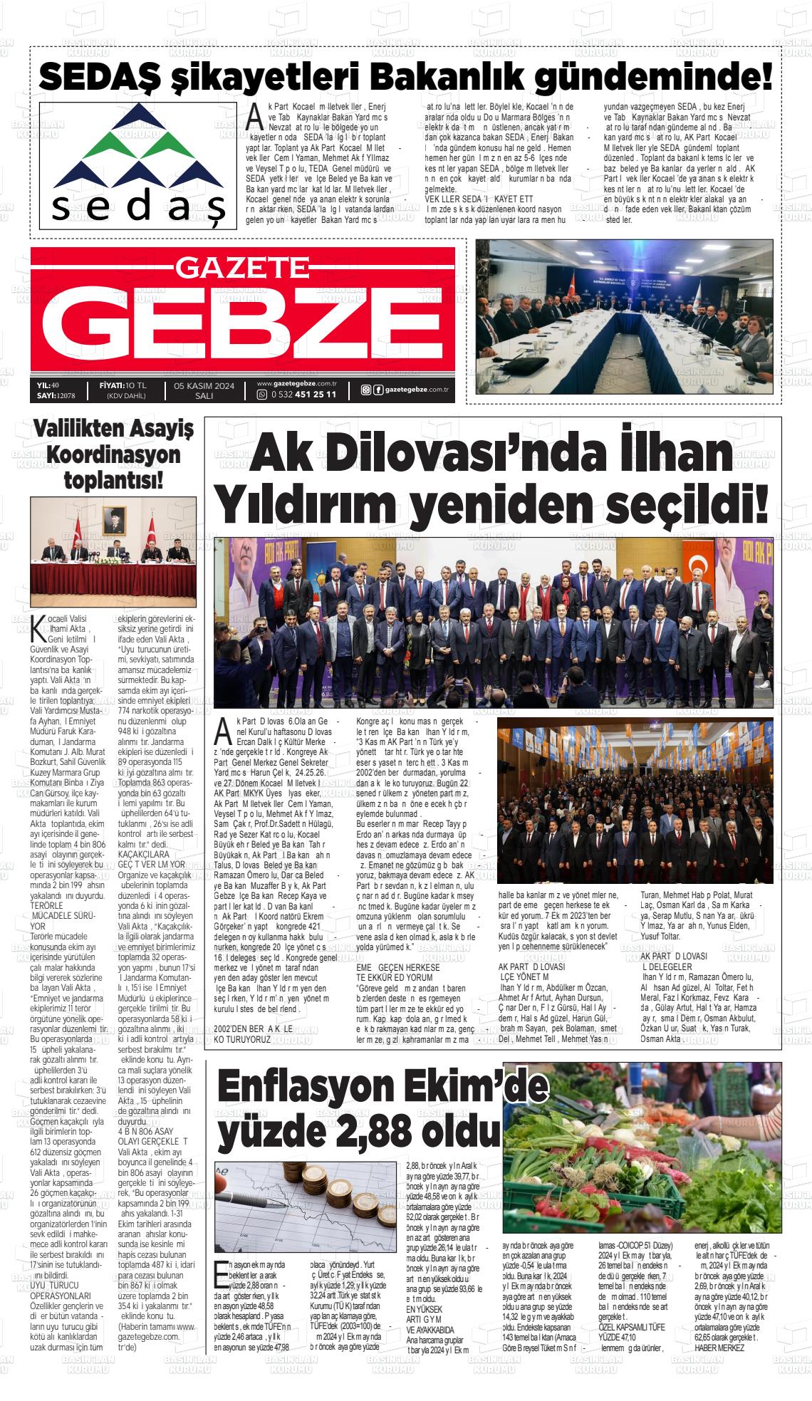 05 Kasım 2024 Gebze Gazete Manşeti