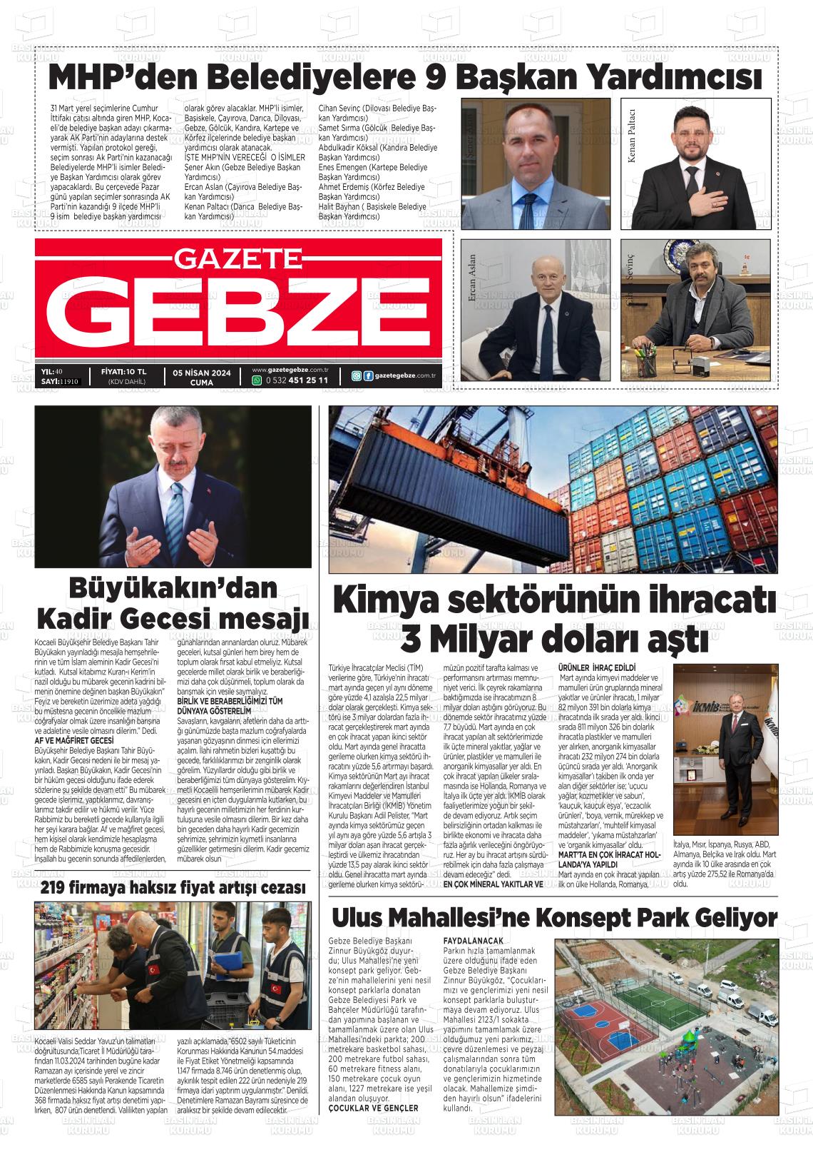 05 Nisan 2024 Gebze Gazete Manşeti