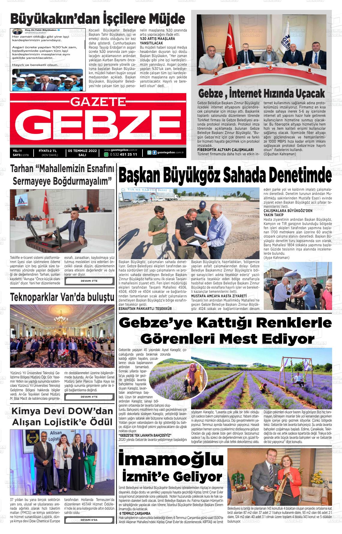 05 Temmuz 2022 Gebze Gazete Manşeti