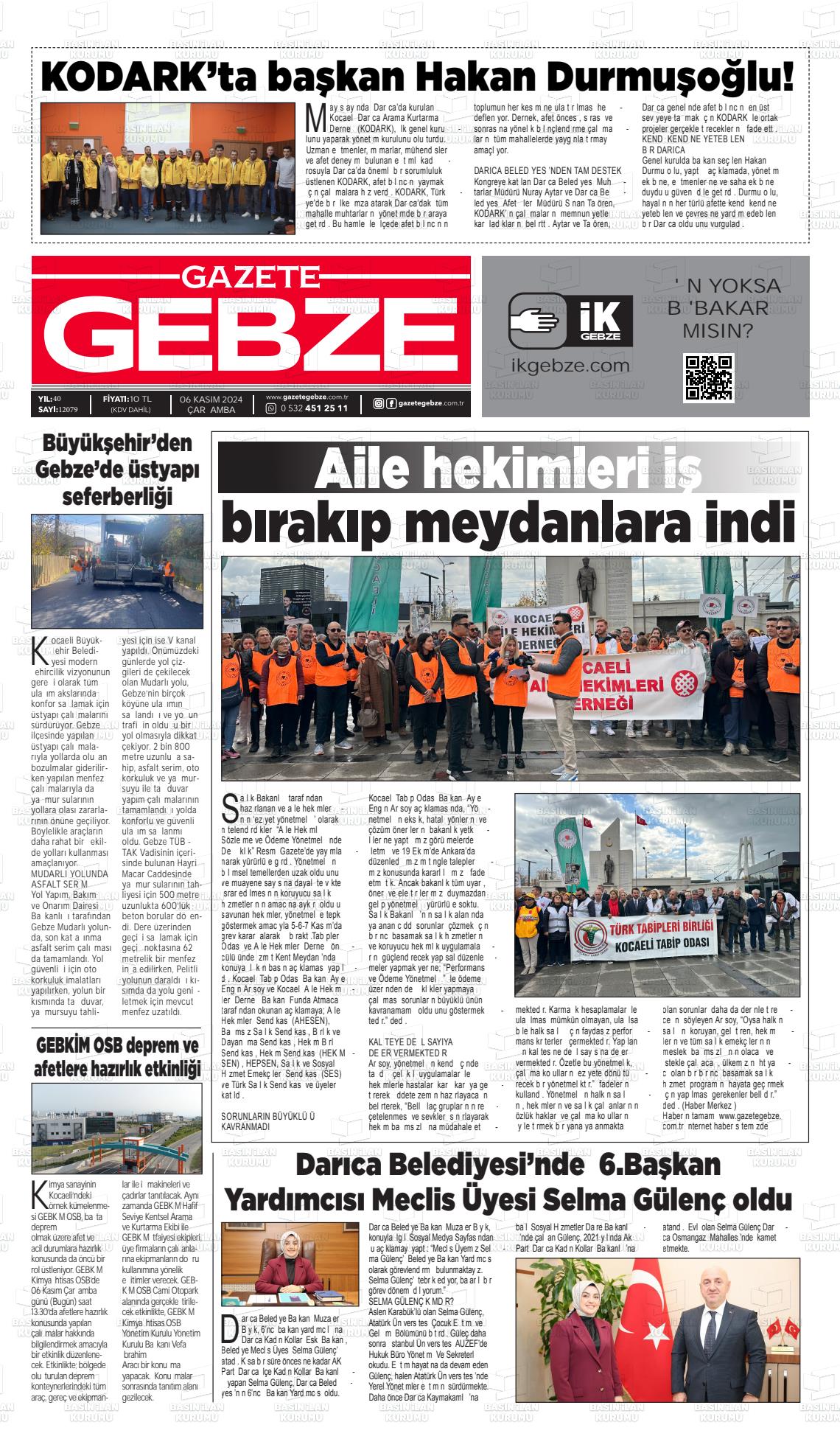 06 Kasım 2024 Gebze Gazete Manşeti