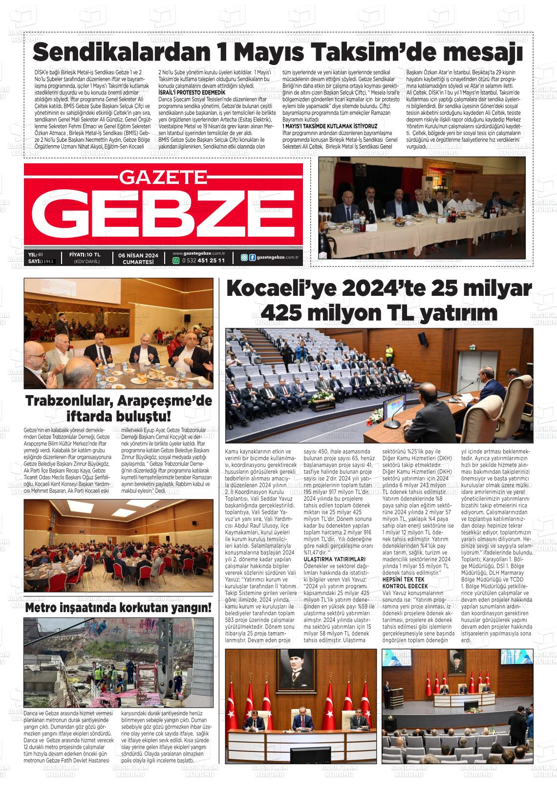 06 Nisan 2024 Gebze Gazete Manşeti