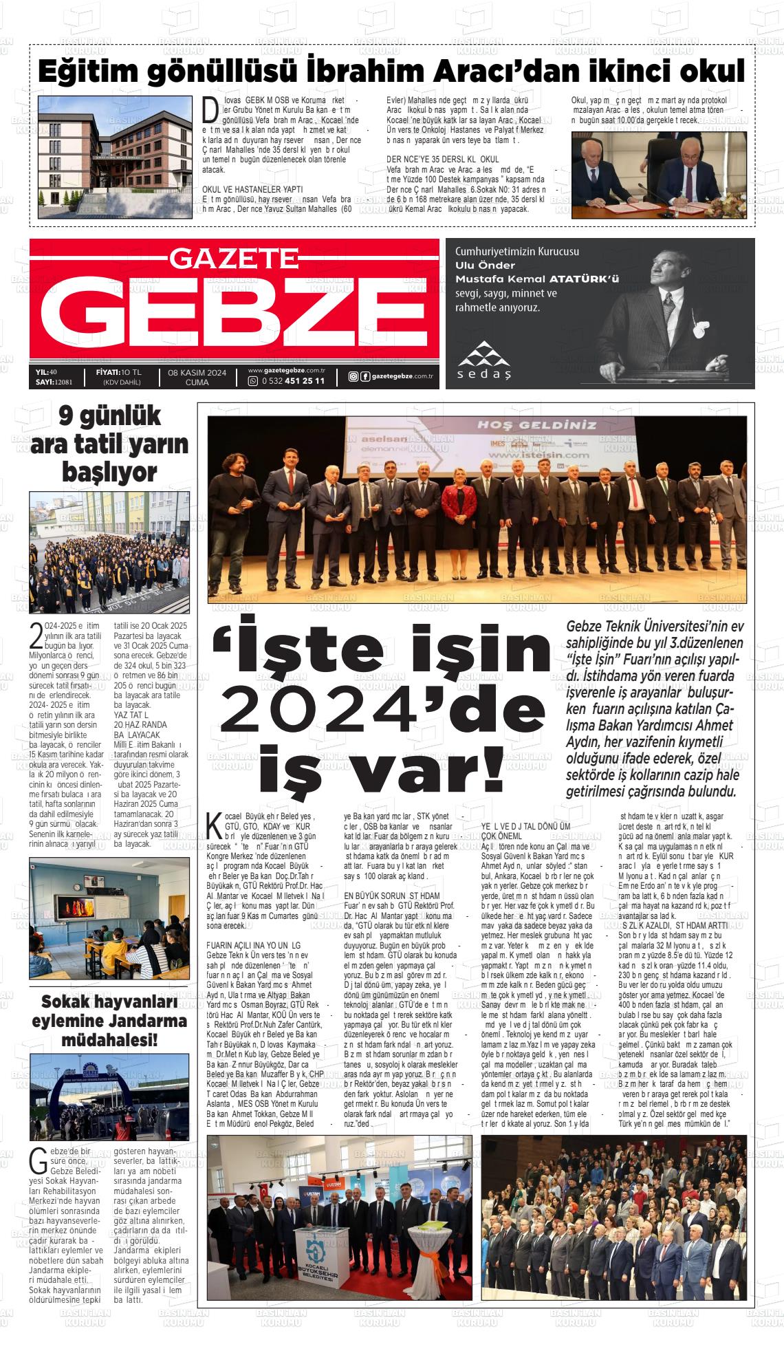 08 Kasım 2024 Gebze Gazete Manşeti